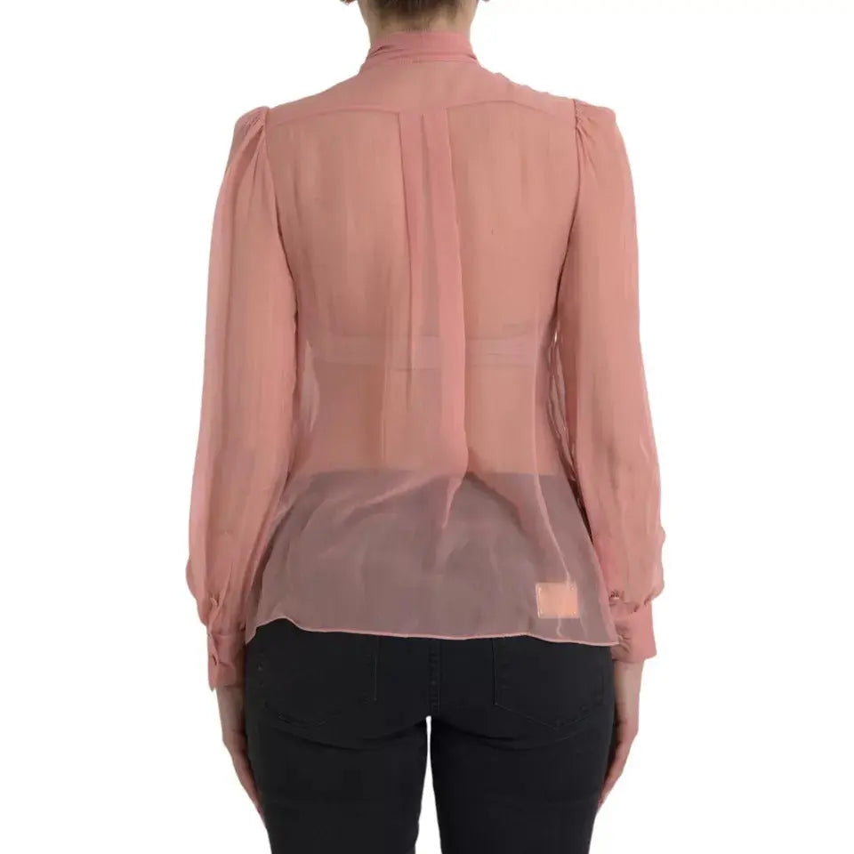 Dolce & Gabbana Pink Long Sleeves Ascot Collar Top Blouse LUNESCAPE