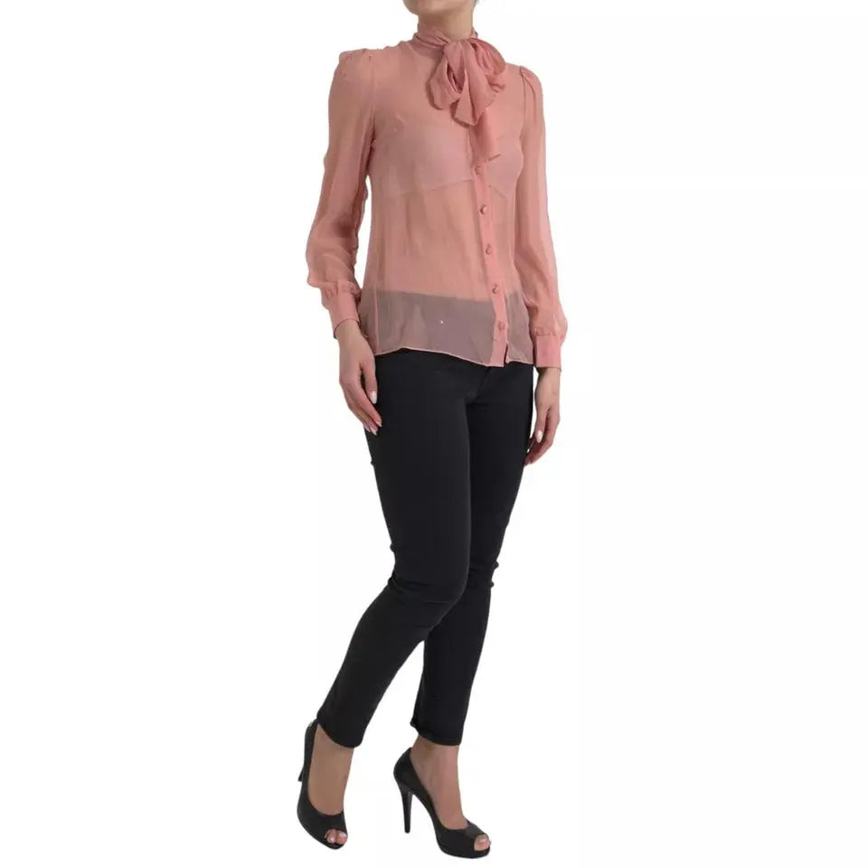 Dolce & Gabbana Pink Long Sleeves Ascot Collar Top Blouse LUNESCAPE