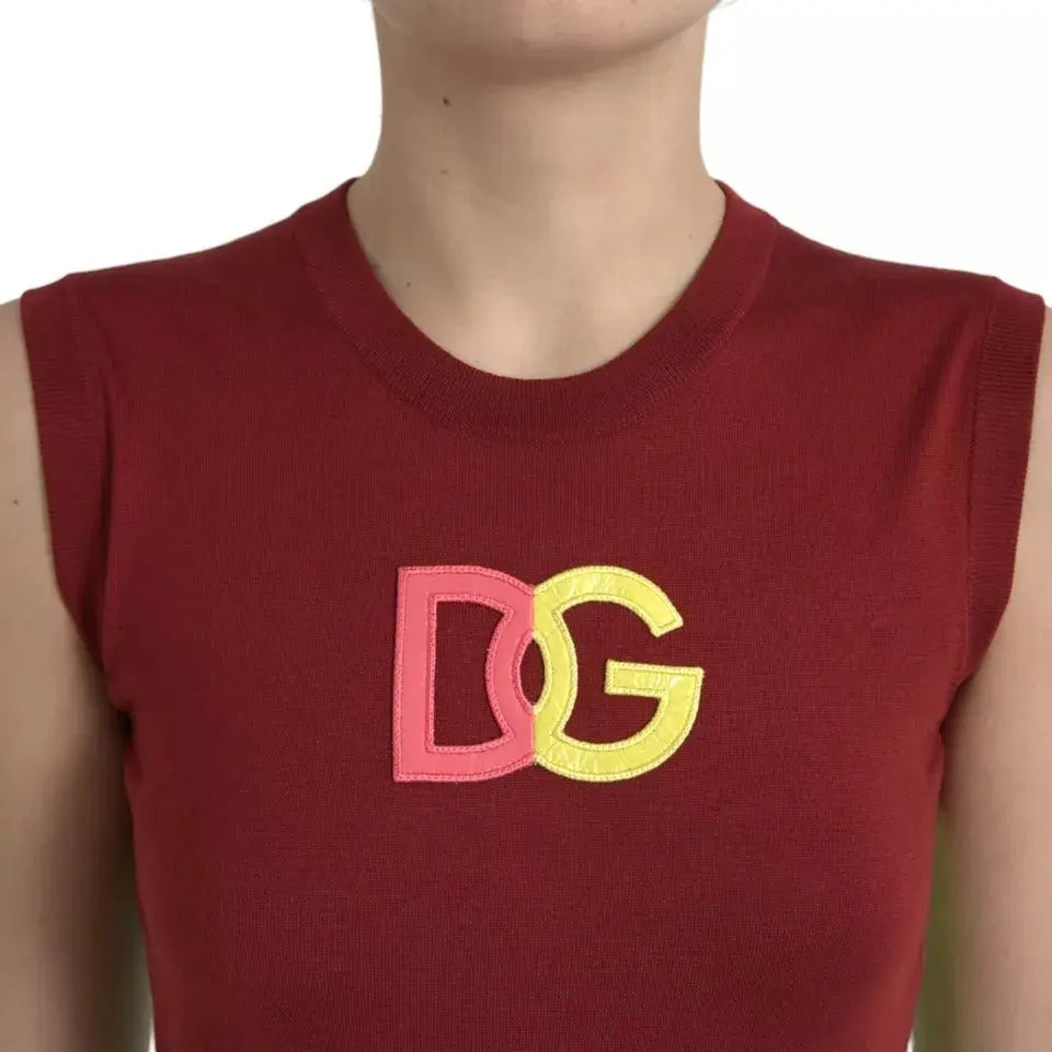 Dolce & Gabbana Red Green Silk DG Logo Sleeveless Tank Top LUNESCAPE