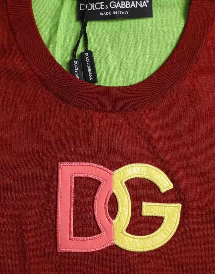 Dolce & Gabbana Red Green Silk DG Logo Sleeveless Tank Top LUNESCAPE