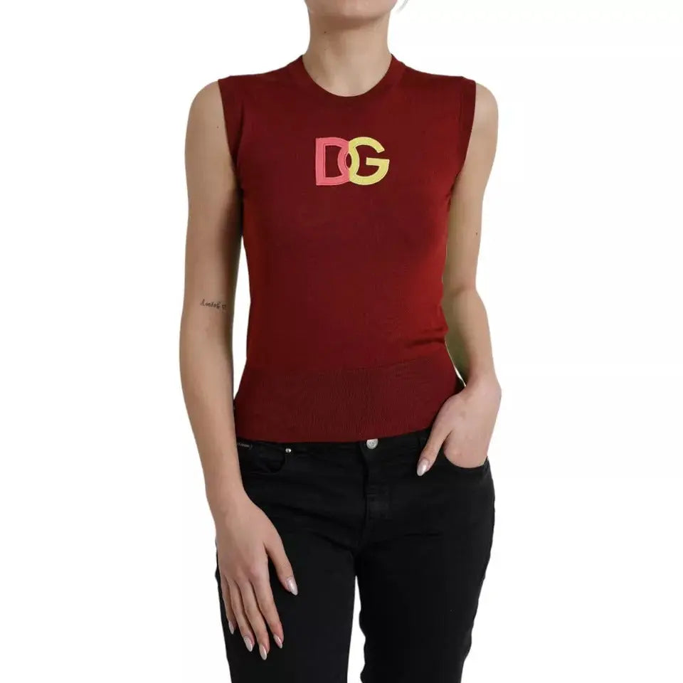 Dolce & Gabbana Red Green Silk DG Logo Sleeveless Tank Top LUNESCAPE