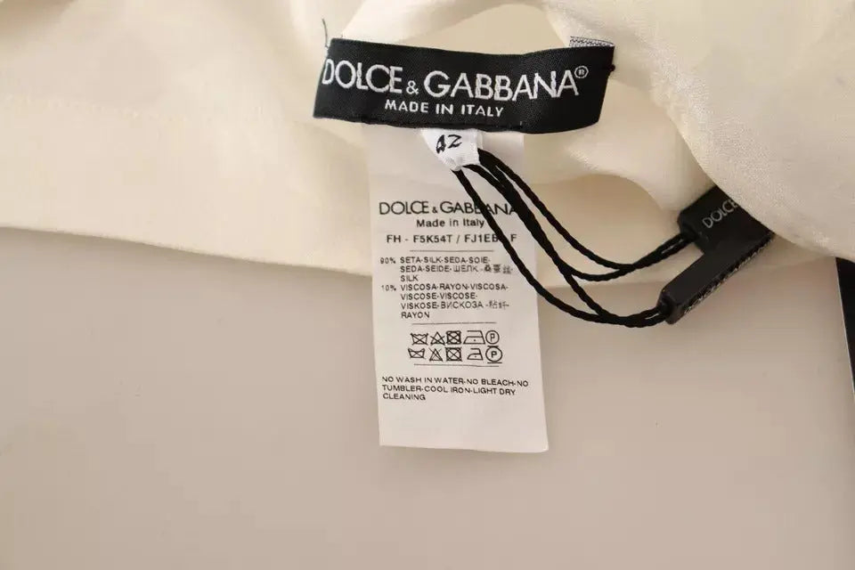 Dolce & Gabbana White Blouse Ascot Collar Shirt Silk Button Top LUNESCAPE