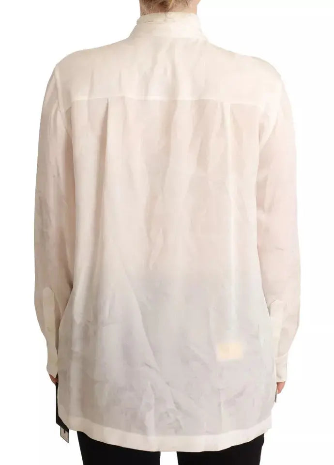 Dolce & Gabbana White Blouse Ascot Collar Shirt Silk Button Top LUNESCAPE