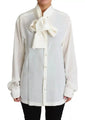 Dolce & Gabbana White Blouse Ascot Collar Shirt Silk Top LUNESCAPE