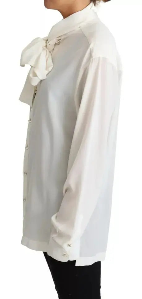 Dolce & Gabbana White Blouse Ascot Collar Shirt Silk Top LUNESCAPE