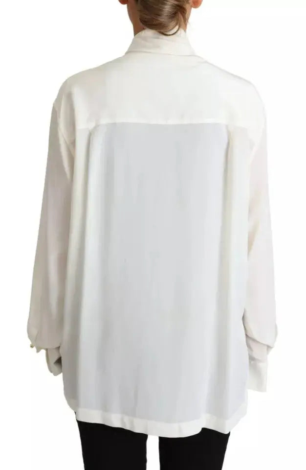 Dolce & Gabbana White Blouse Ascot Collar Shirt Silk Top LUNESCAPE