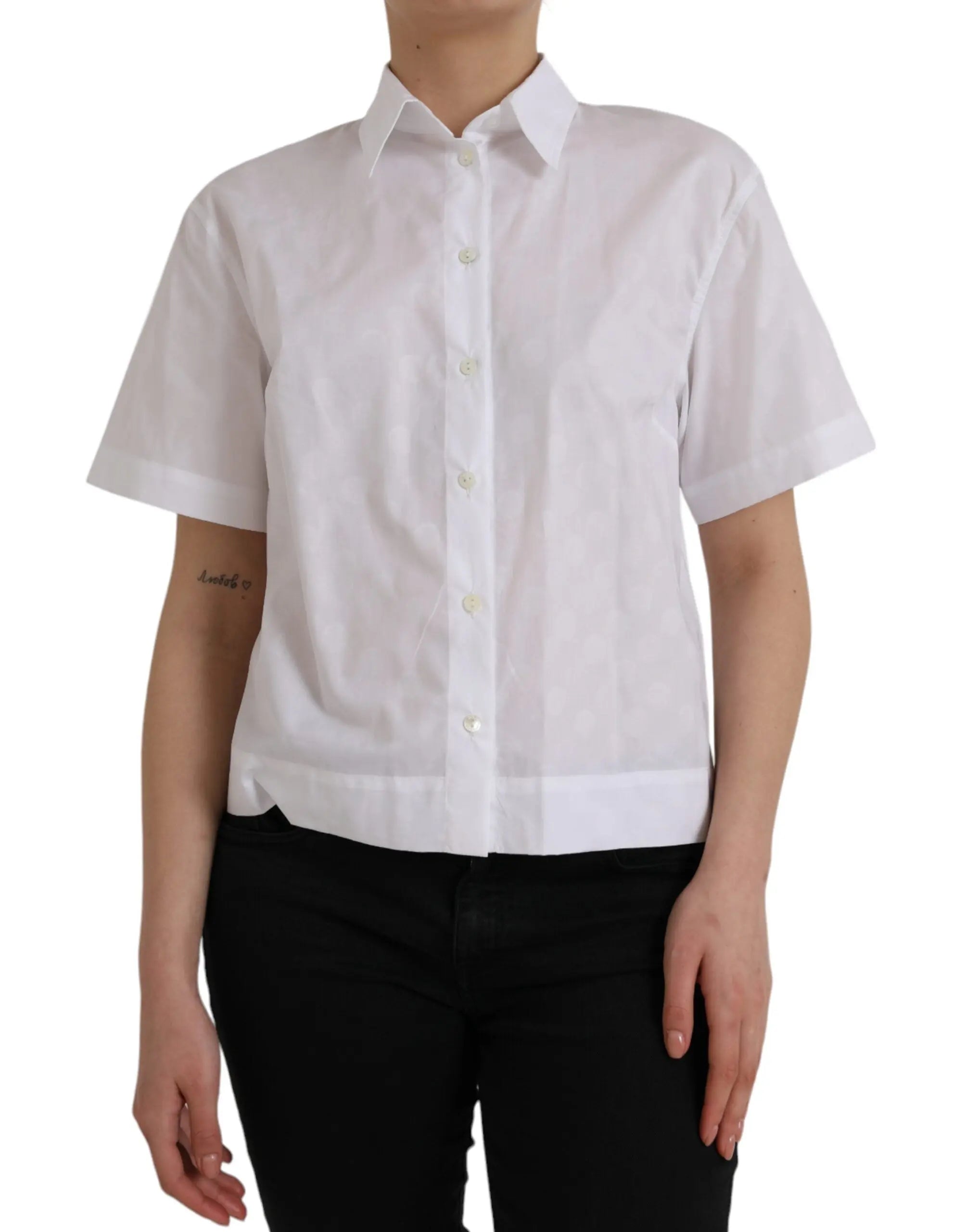 Dolce & Gabbana White Collared Short Sleeve Polo Shirt Top LUNESCAPE