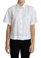 Dolce & Gabbana White Cotton Decorative Button Collared Top LUNESCAPE