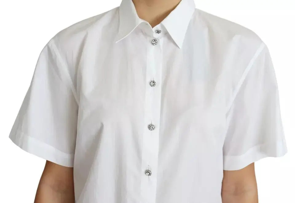 Dolce & Gabbana White Cotton Decorative Button Collared Top LUNESCAPE