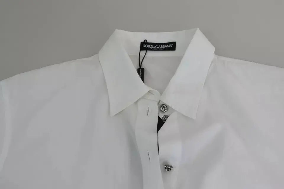 Dolce & Gabbana White Cotton Decorative Button Collared Top LUNESCAPE