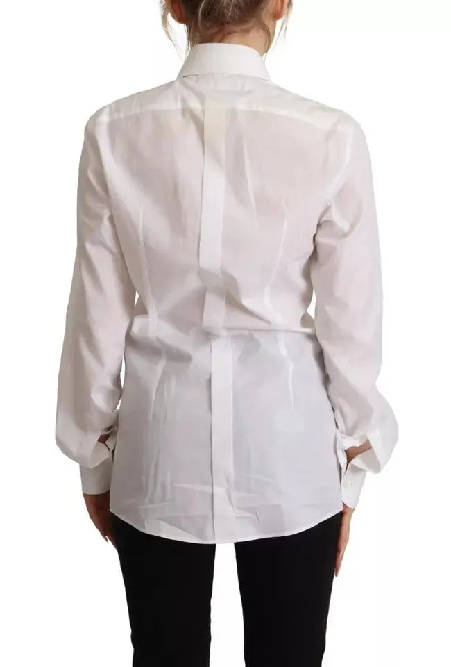 Dolce & Gabbana White Cotton Dress Collared Long Sleeves Shirt Top LUNESCAPE