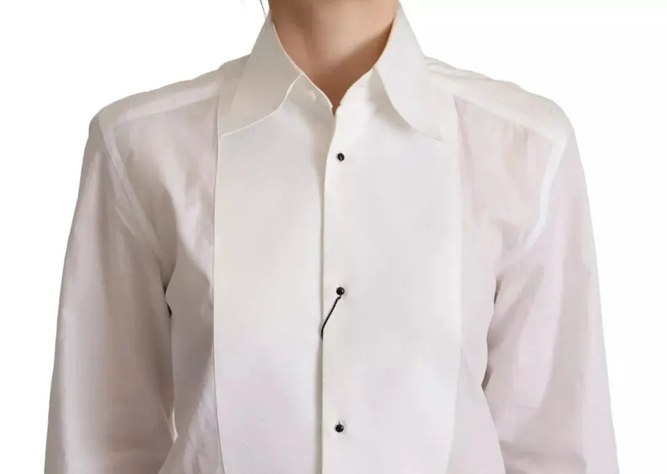 Dolce & Gabbana White Cotton Dress Collared Long Sleeves Shirt Top LUNESCAPE