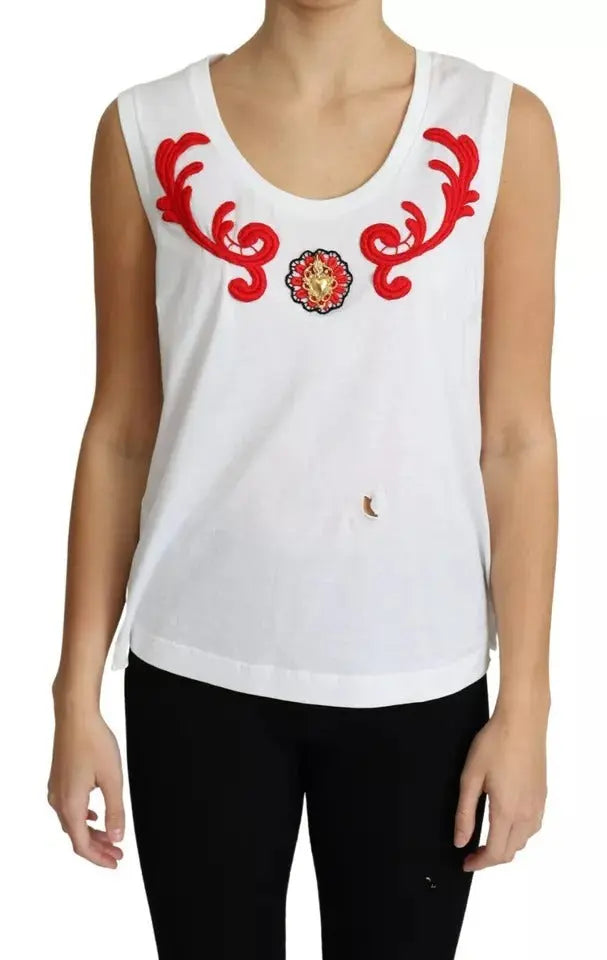 Dolce & Gabbana White Cotton Heart Applique Sleeveless Tank Top LUNESCAPE