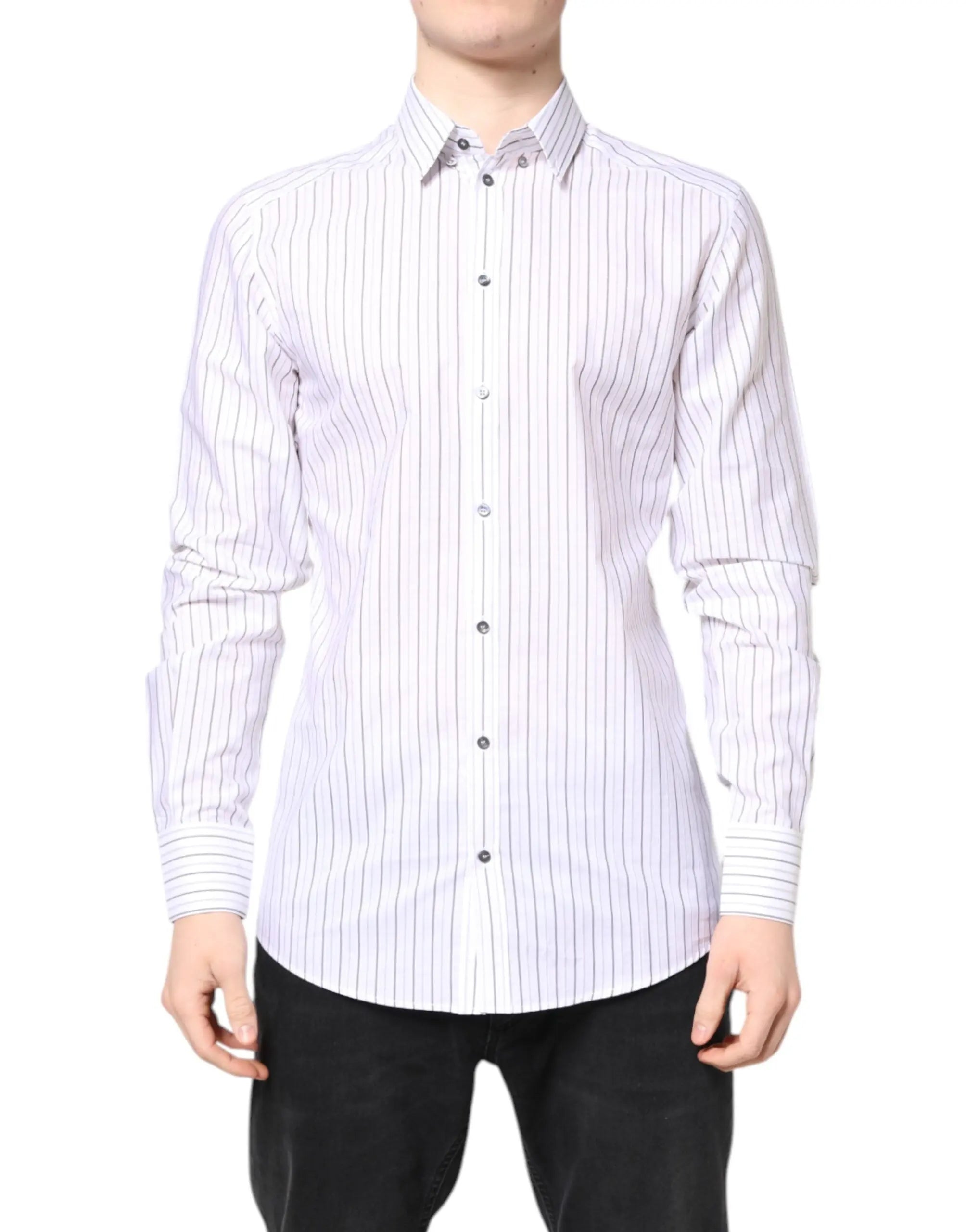 Dolce & Gabbana White Stripes Cotton GOLD Formal Dress Shirt LUNESCAPE