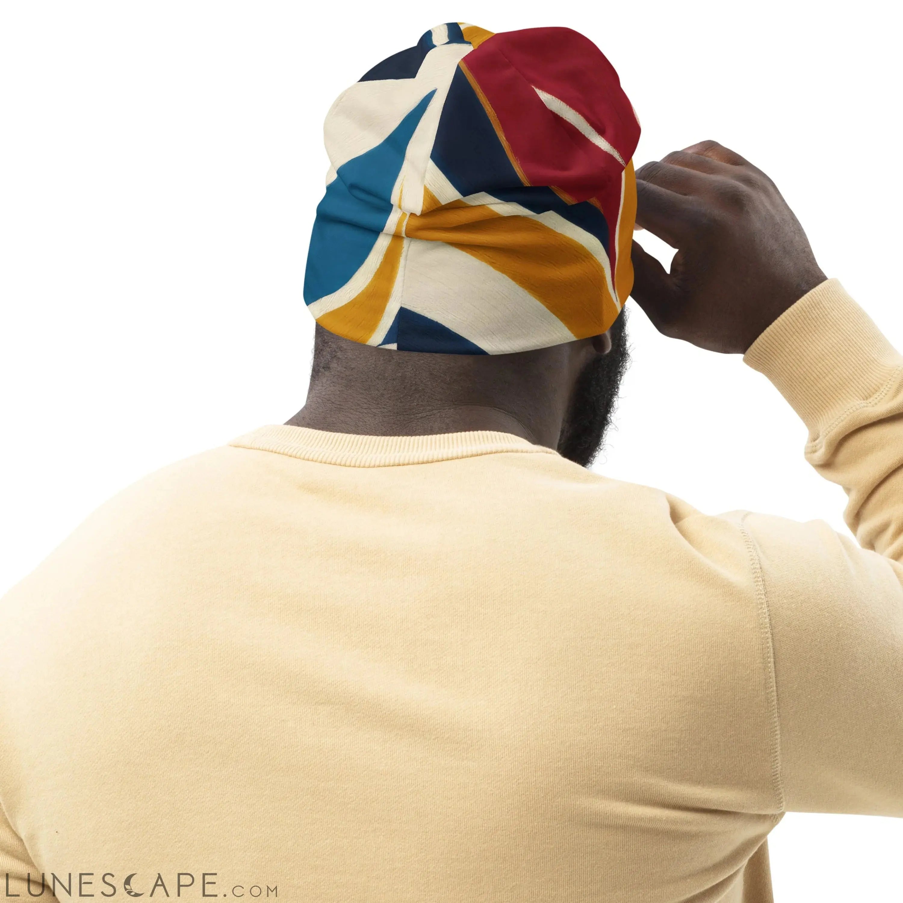 Double-layered Beanie Hat Abstract Multicolor Swirl Line Pattern 78386 LUNESCAPE