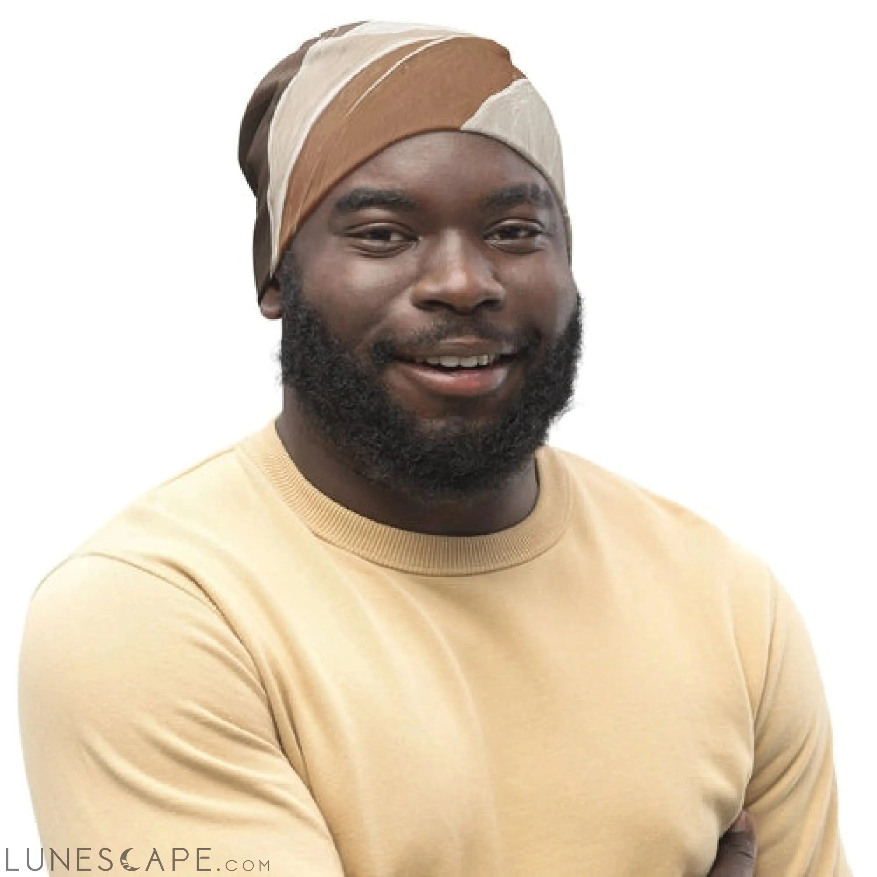 Double-layered Beanie Hat Rustic Brown Stone Print 3 LUNESCAPE