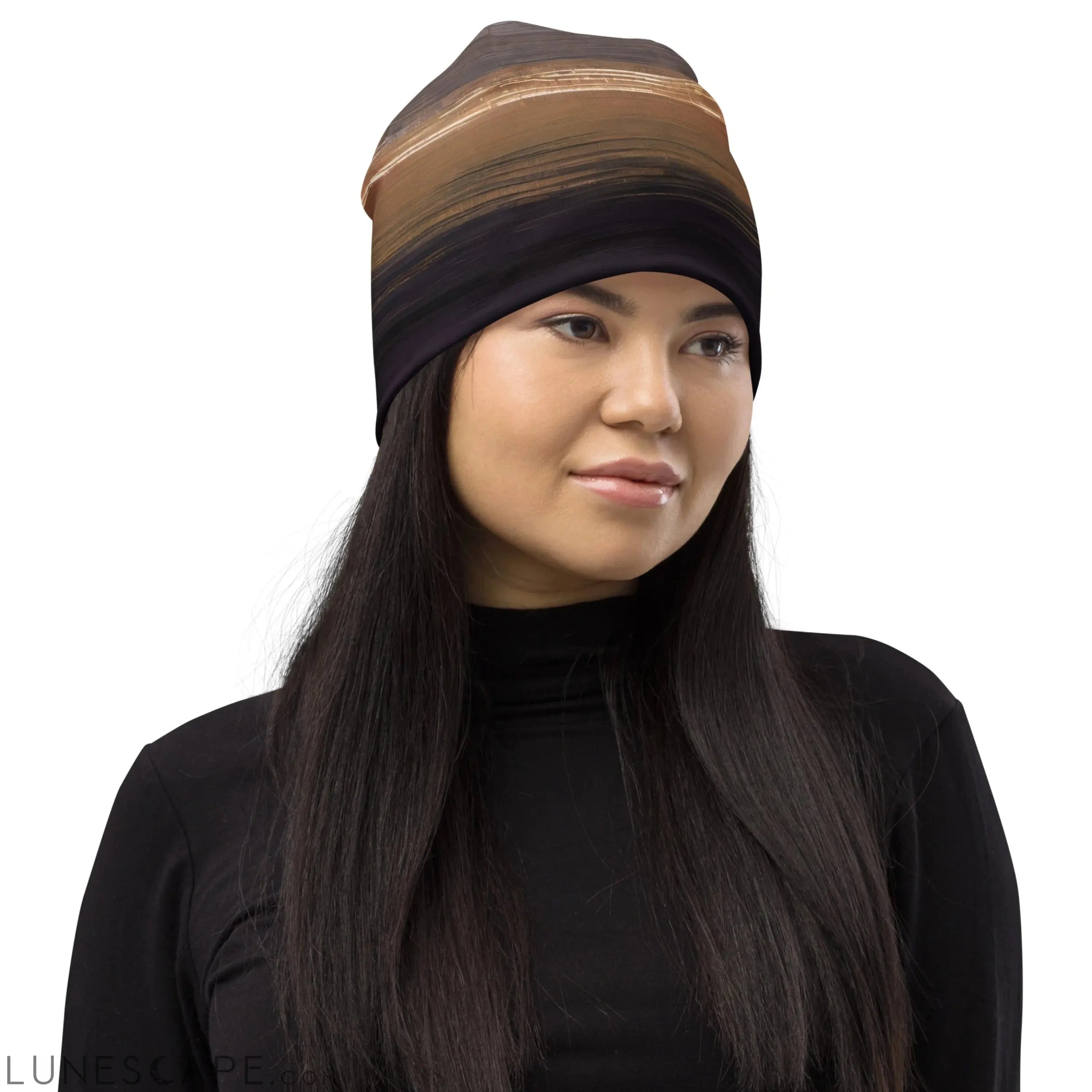 Double-layered Beanie Hat Rustic Purple Brown Design 2 LUNESCAPE