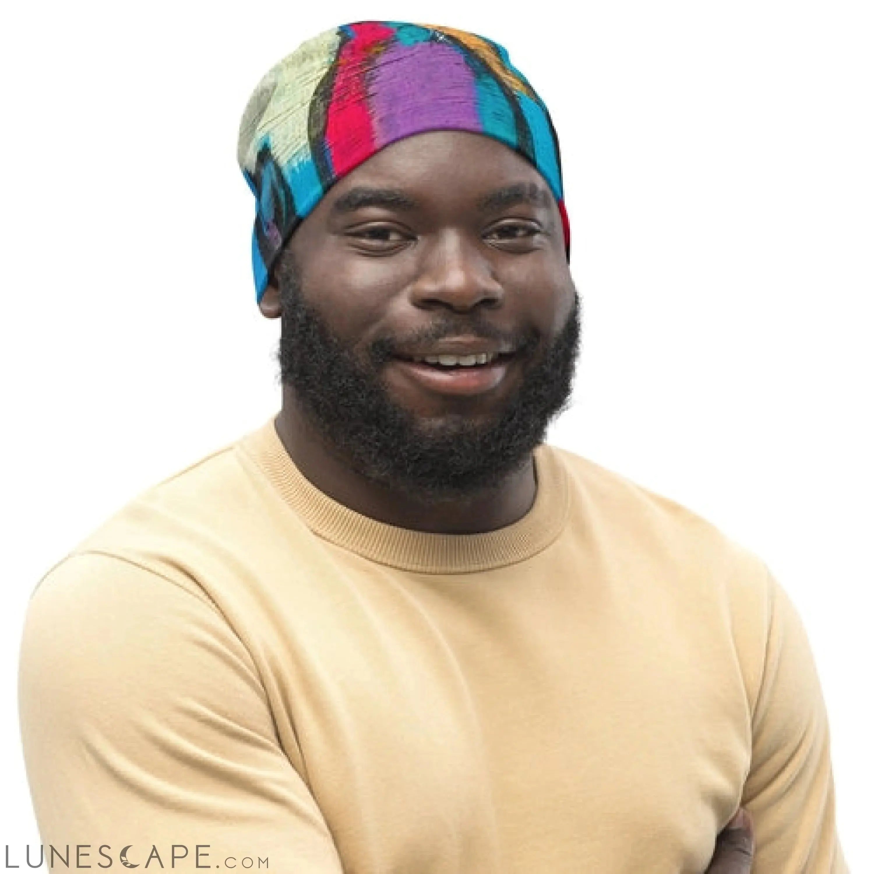 Double-layered Beanie Hat Sutileza Red Multicolor Abstract Print LUNESCAPE