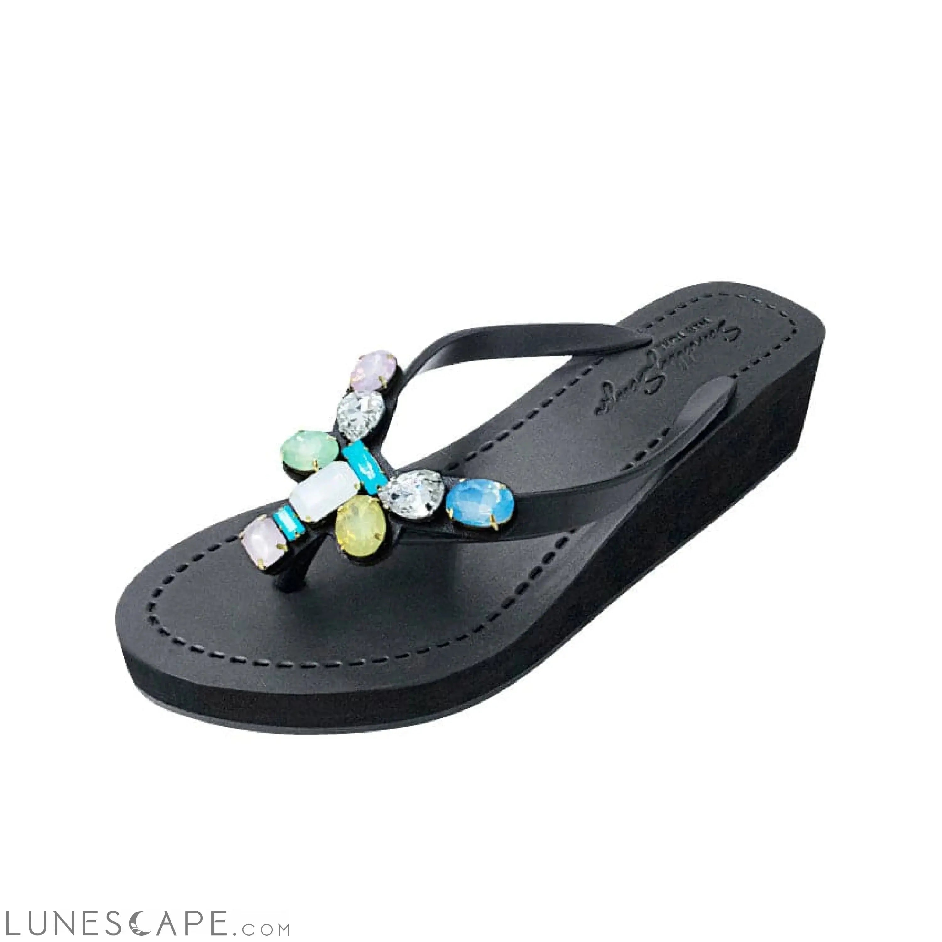 Dumbo - Rhinestone Mid Wedge Flip Flops LUNESCAPE