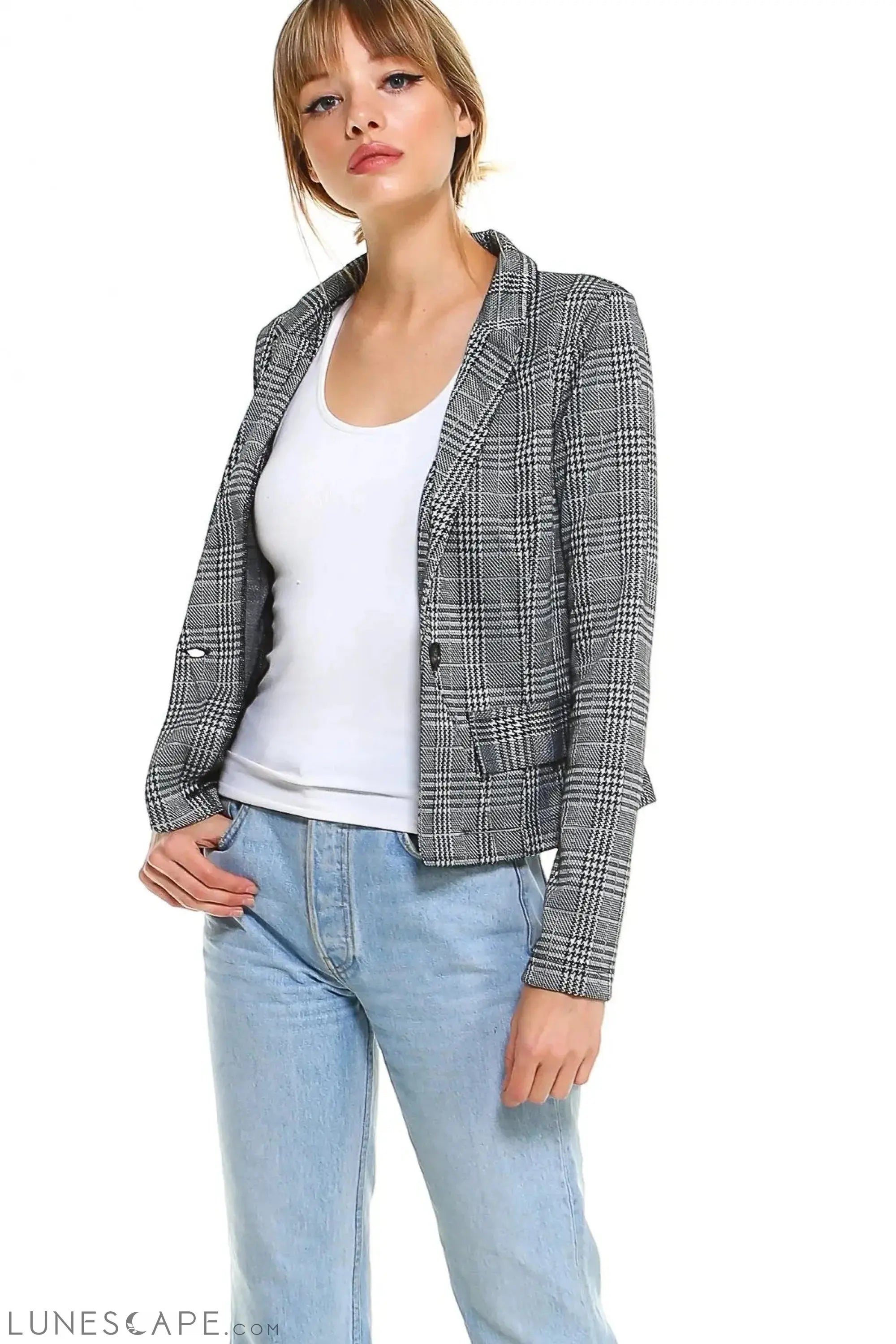 Fitted Plaid Blazer LUNESCAPE