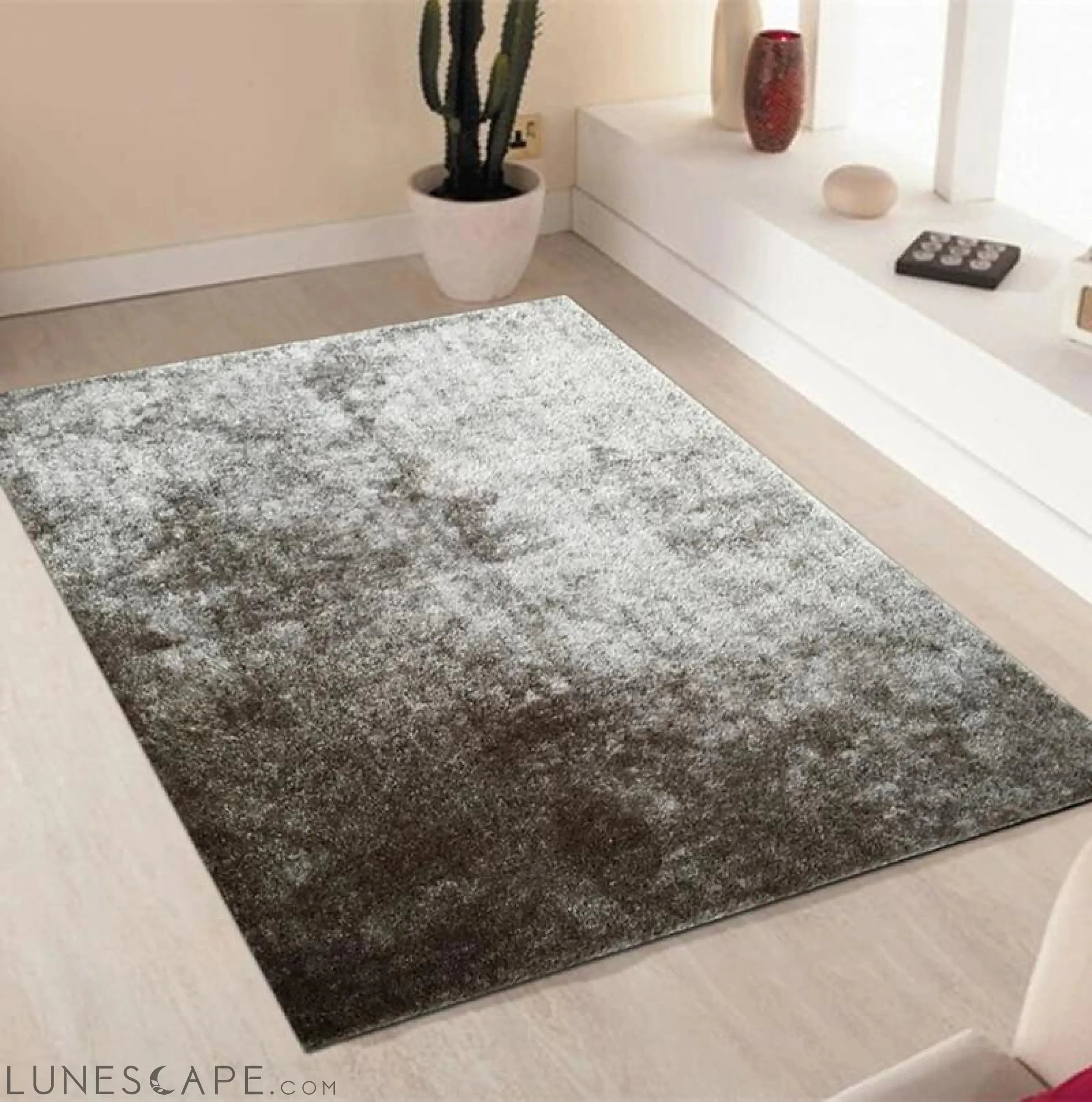 Fuzzy Silver Area Rug LUNESCAPE