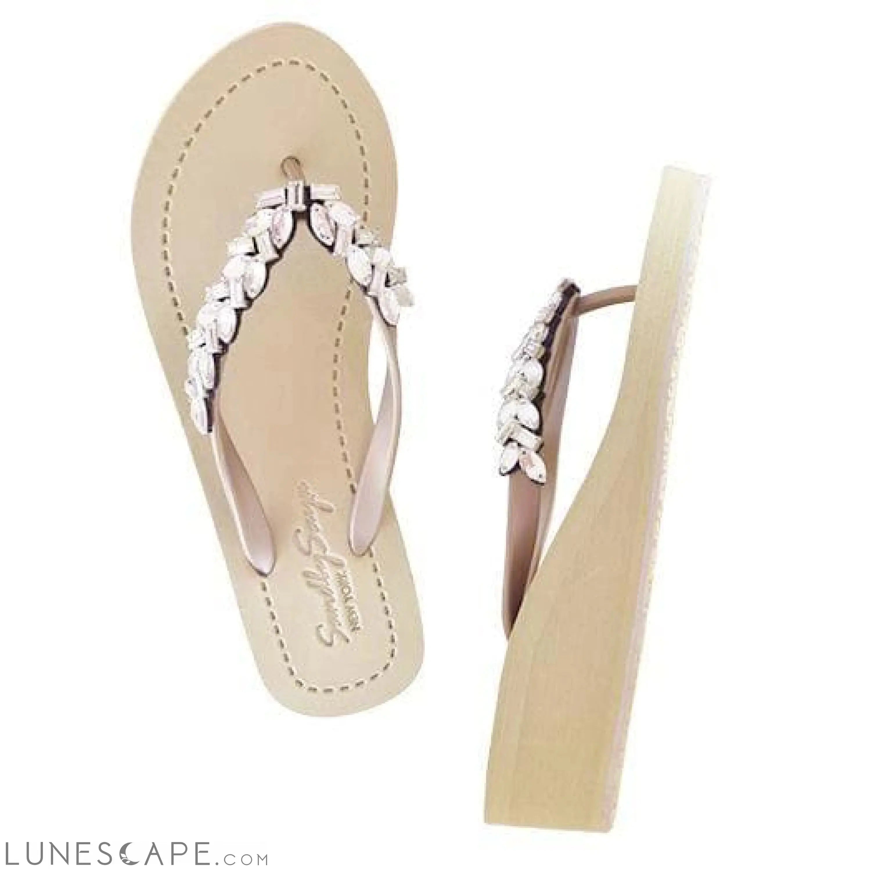 Greenwich - Crystal Rhinestone Embellished Mid Wedge Flip Flops LUNESCAPE
