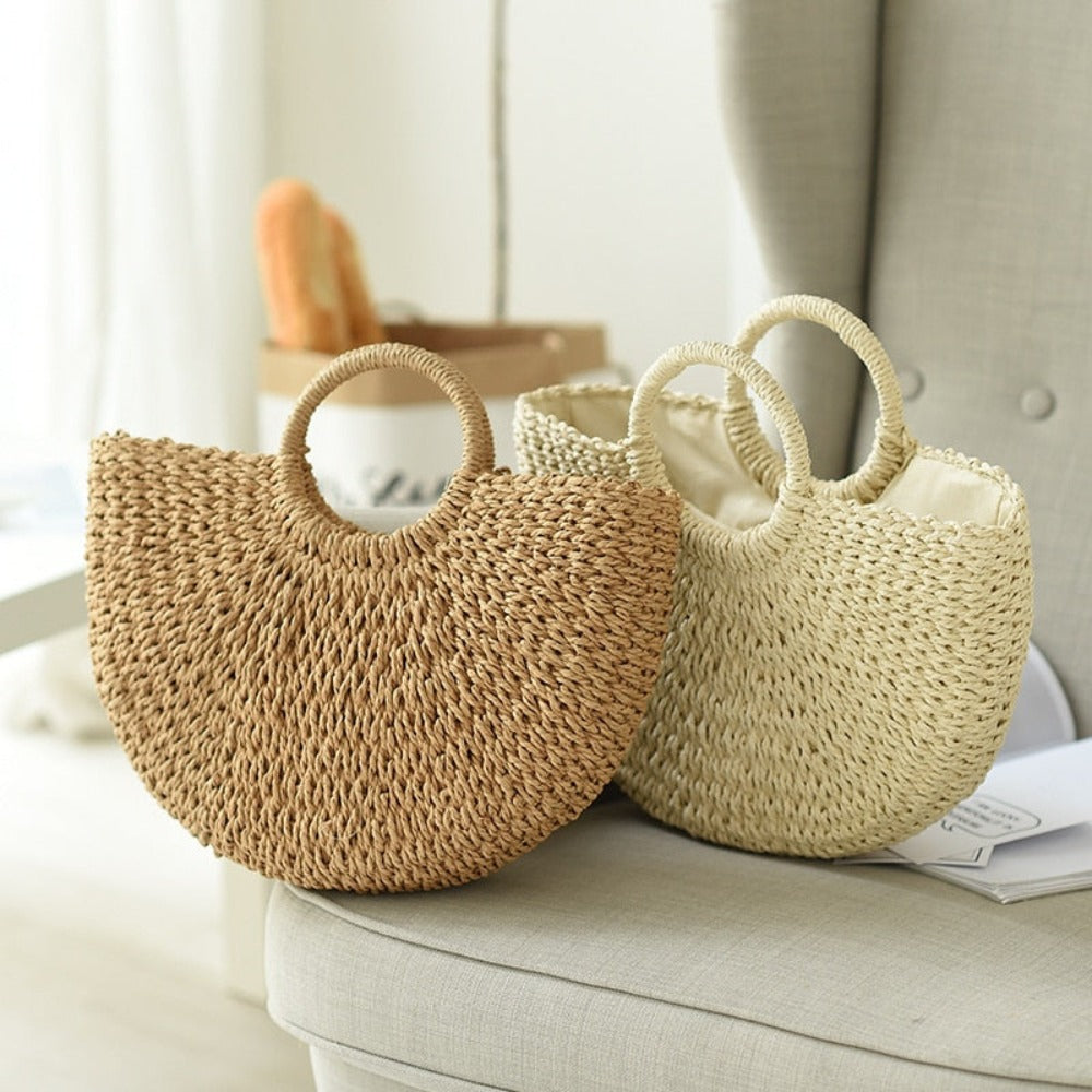 Summer Top Handle Semi Circle Straw Bag LUNESCAPE