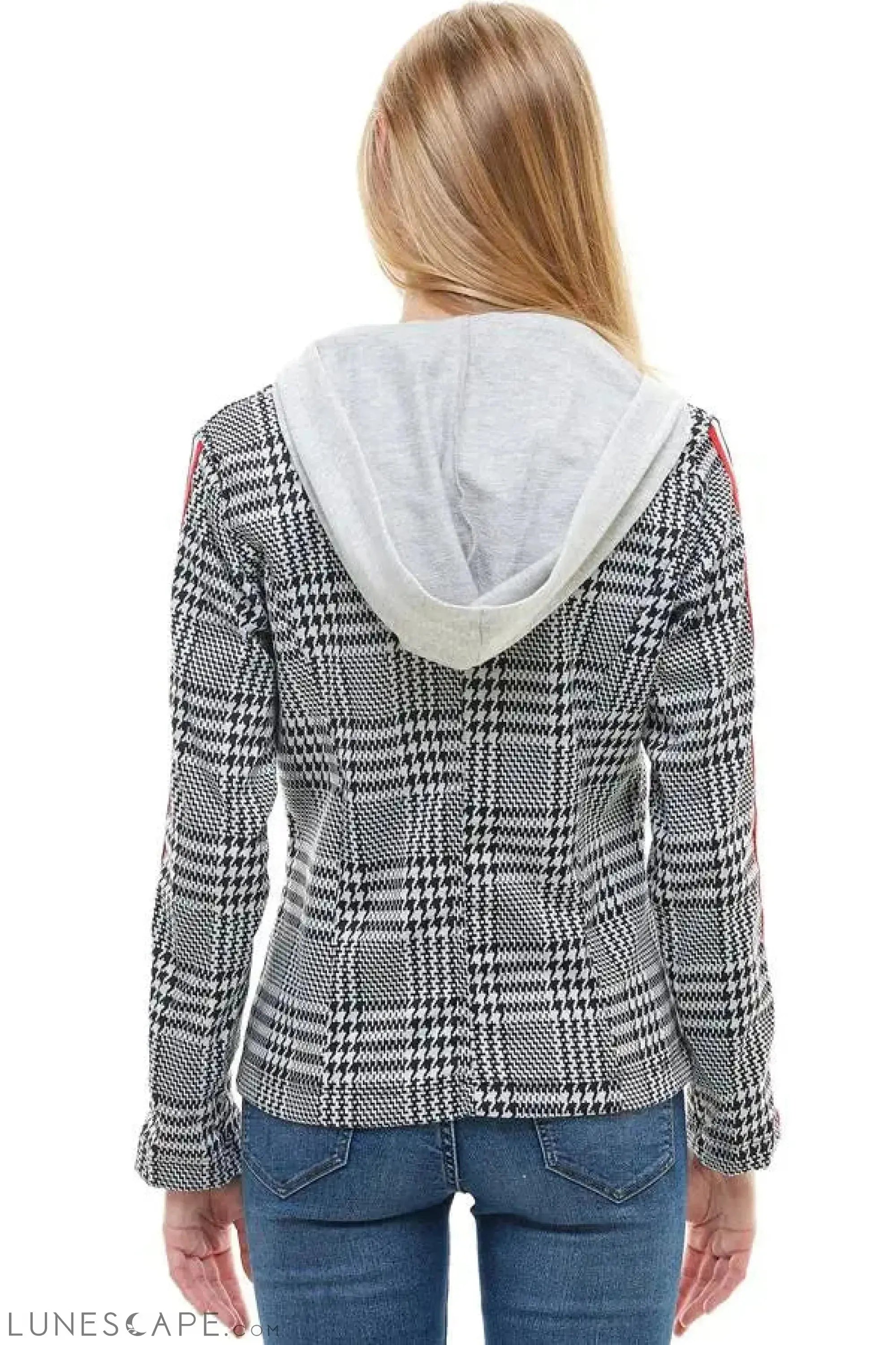 Hooded Plaid Blazer LUNESCAPE