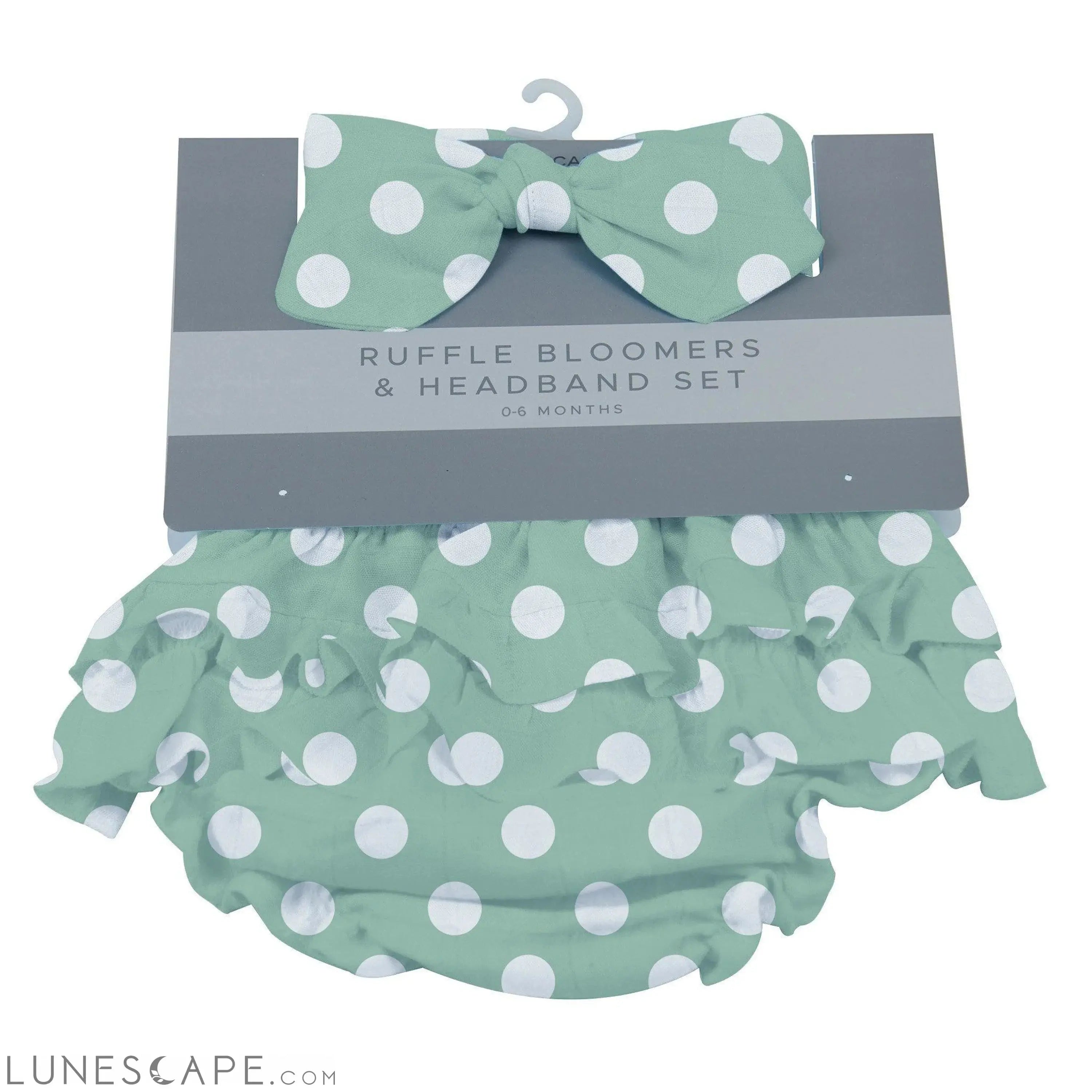 Jade Polka Dot Ruffle Bloomers and Headband Set LUNESCAPE