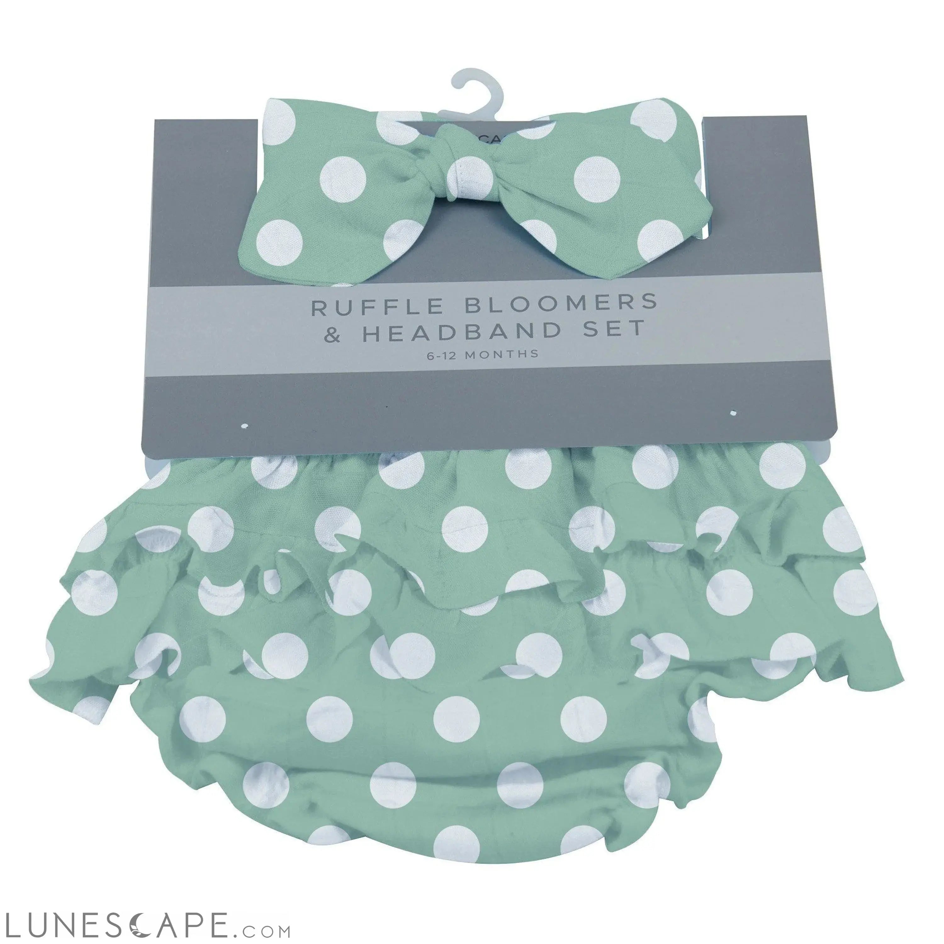 Jade Polka Dot Ruffle Bloomers and Headband Set LUNESCAPE