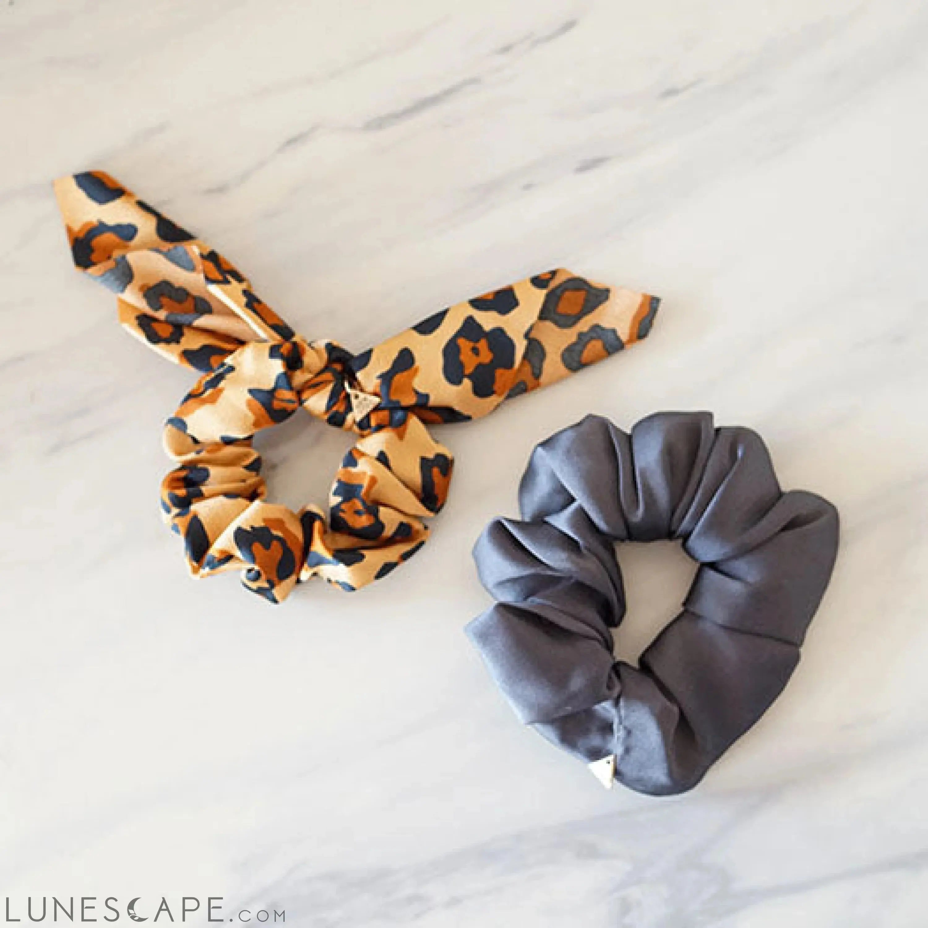 Leopard Bunny & Silk Hair Scrunchies- Set of 2 in a Box LUNESCAPE