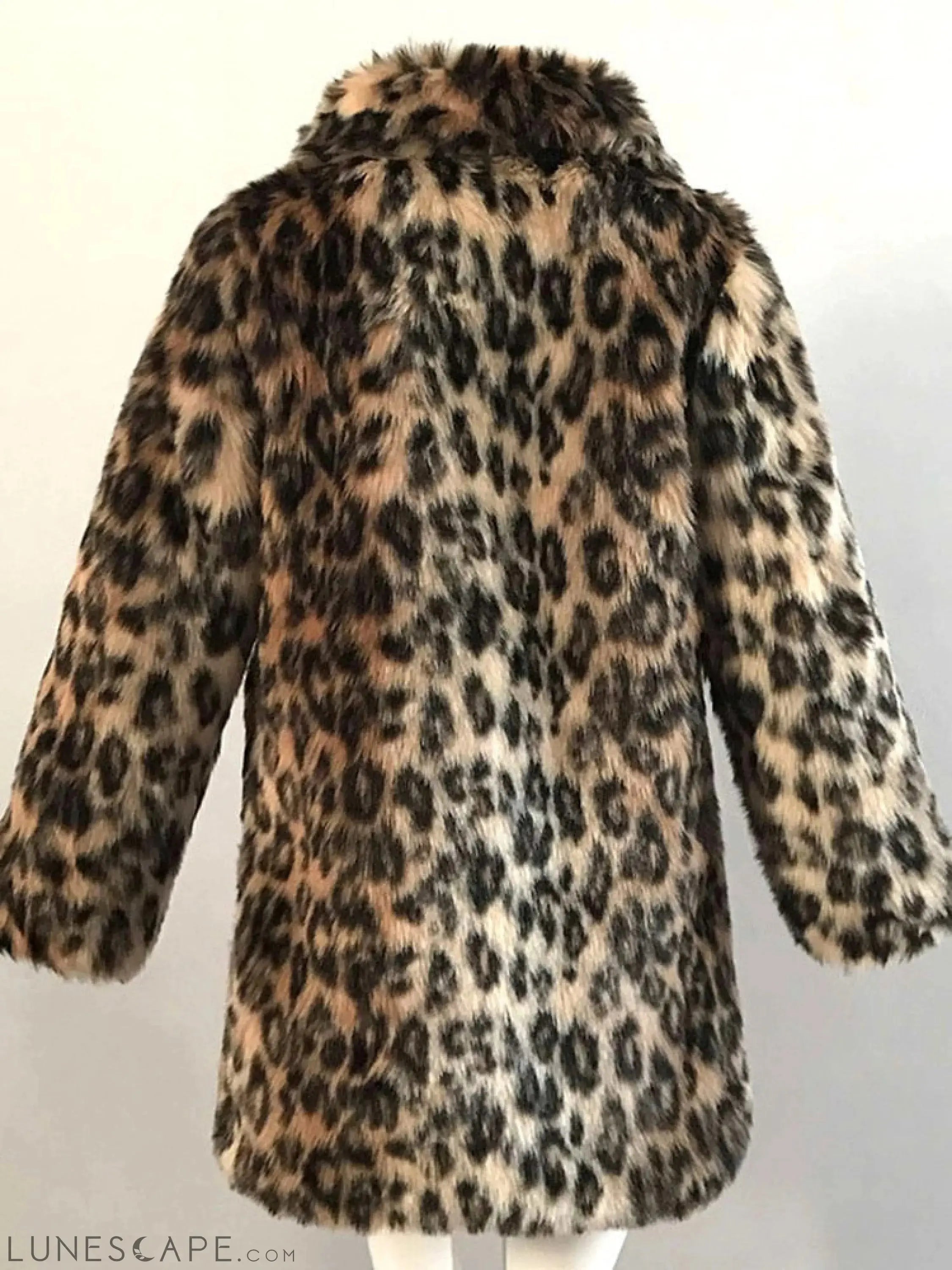Leopard Print Faux Fur Coat Women Winter Long Sleeve Turn-Down Collar LUNESCAPE