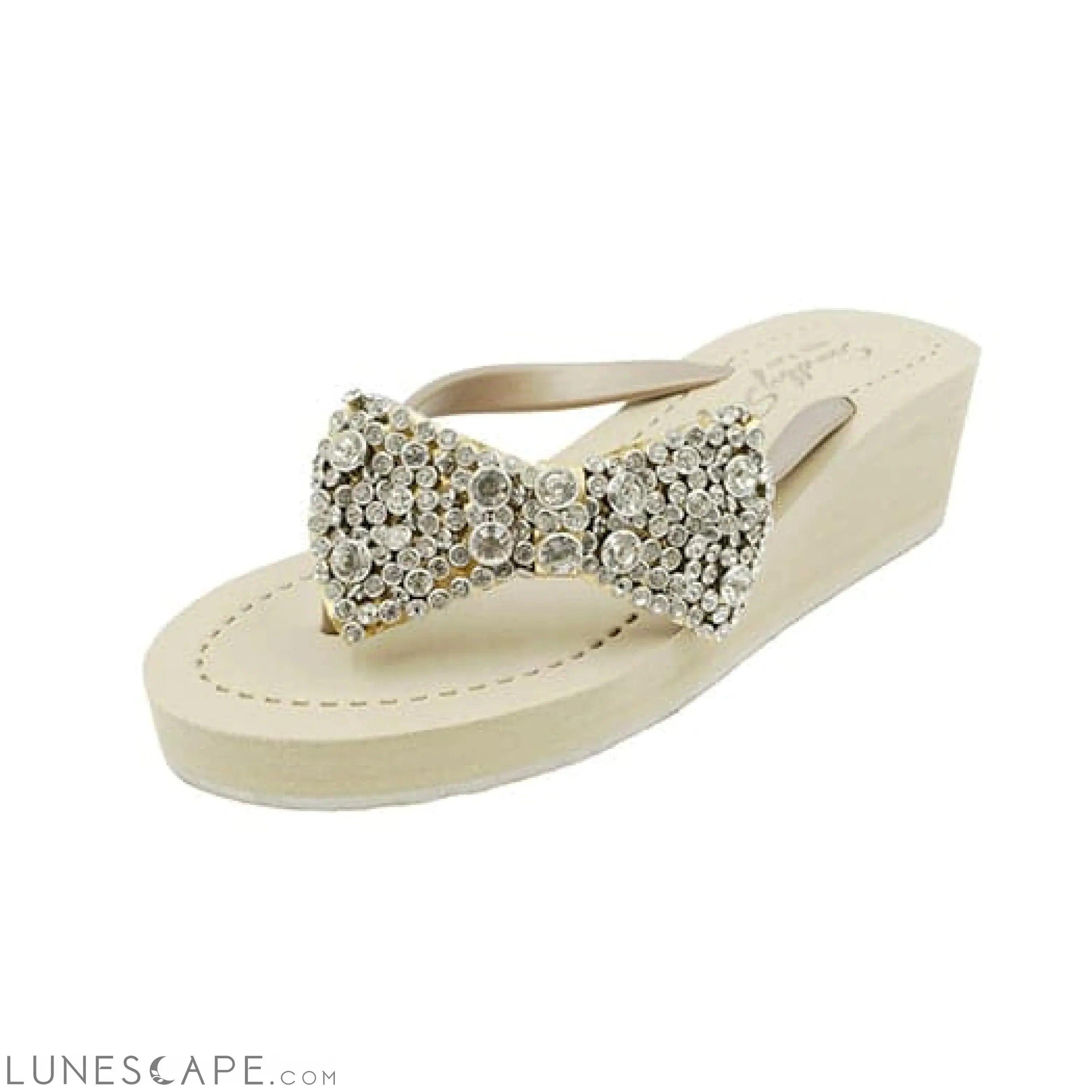 Madison -  Crystal Stones Bow Mid Wedge Flip Flops LUNESCAPE