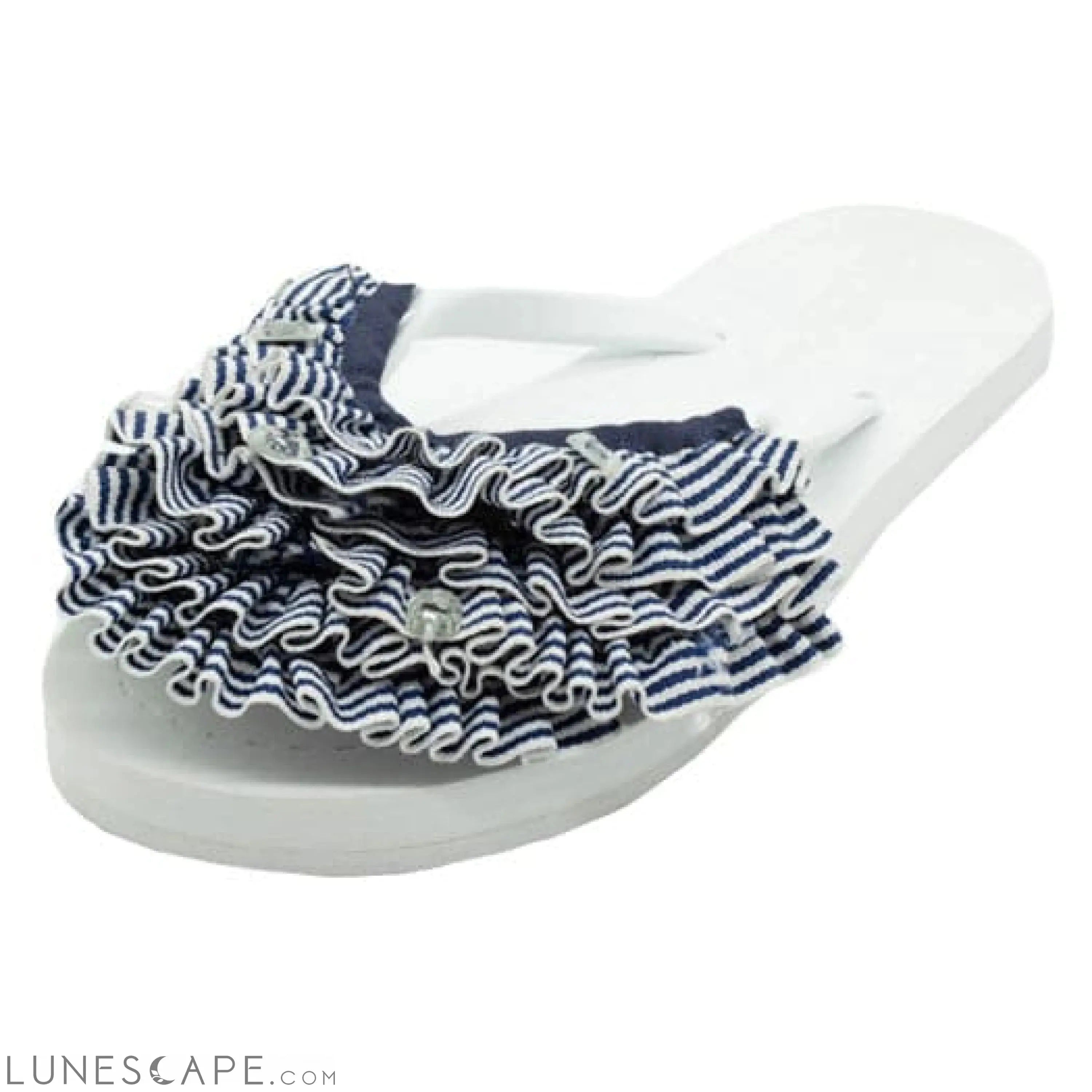 Marine Stripe Ruffle - Triple Rockaway- Flat Flip Flops Sandal LUNESCAPE