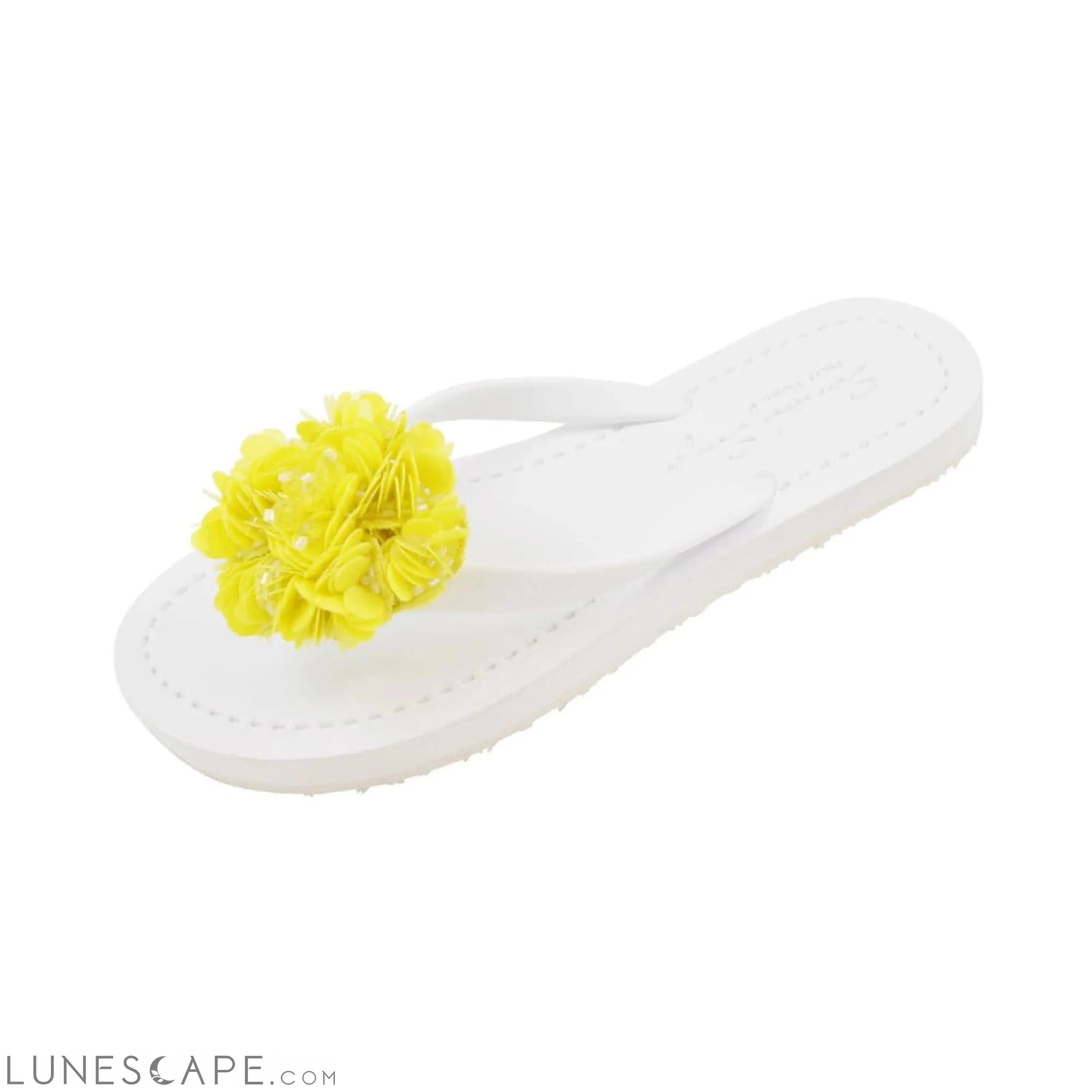 Noho Yellow Flower - Embroidered Flat Flip Flops Sandal LUNESCAPE