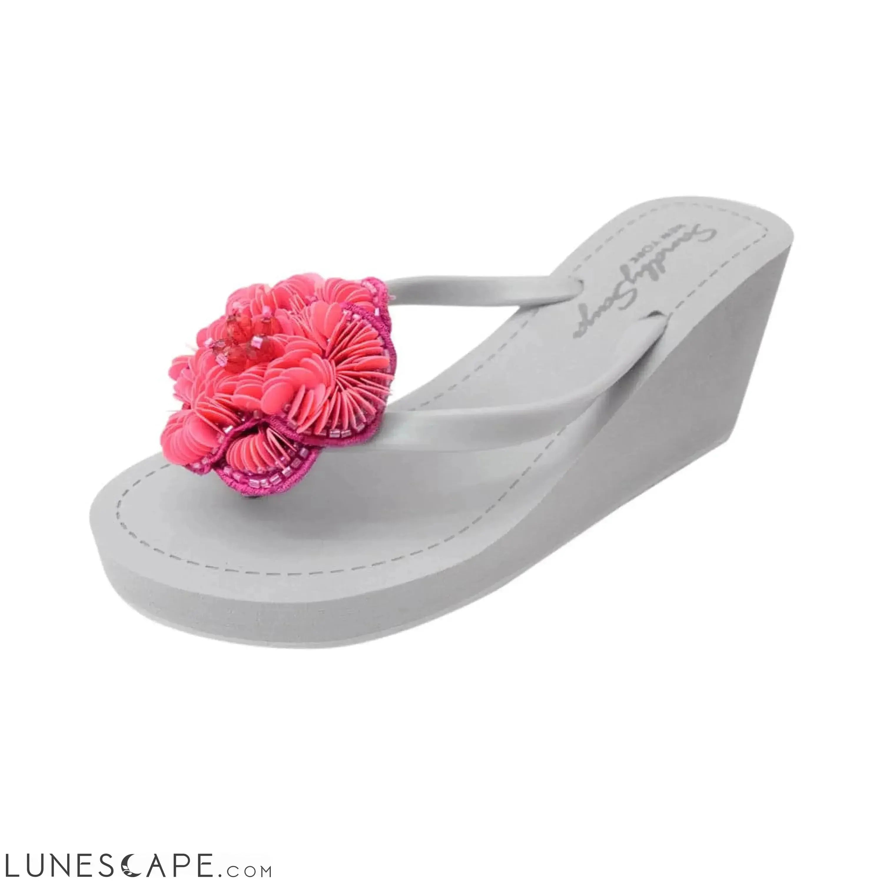 Noho (Pink Flower) - Women's High Wedge Flip Flops LUNESCAPE