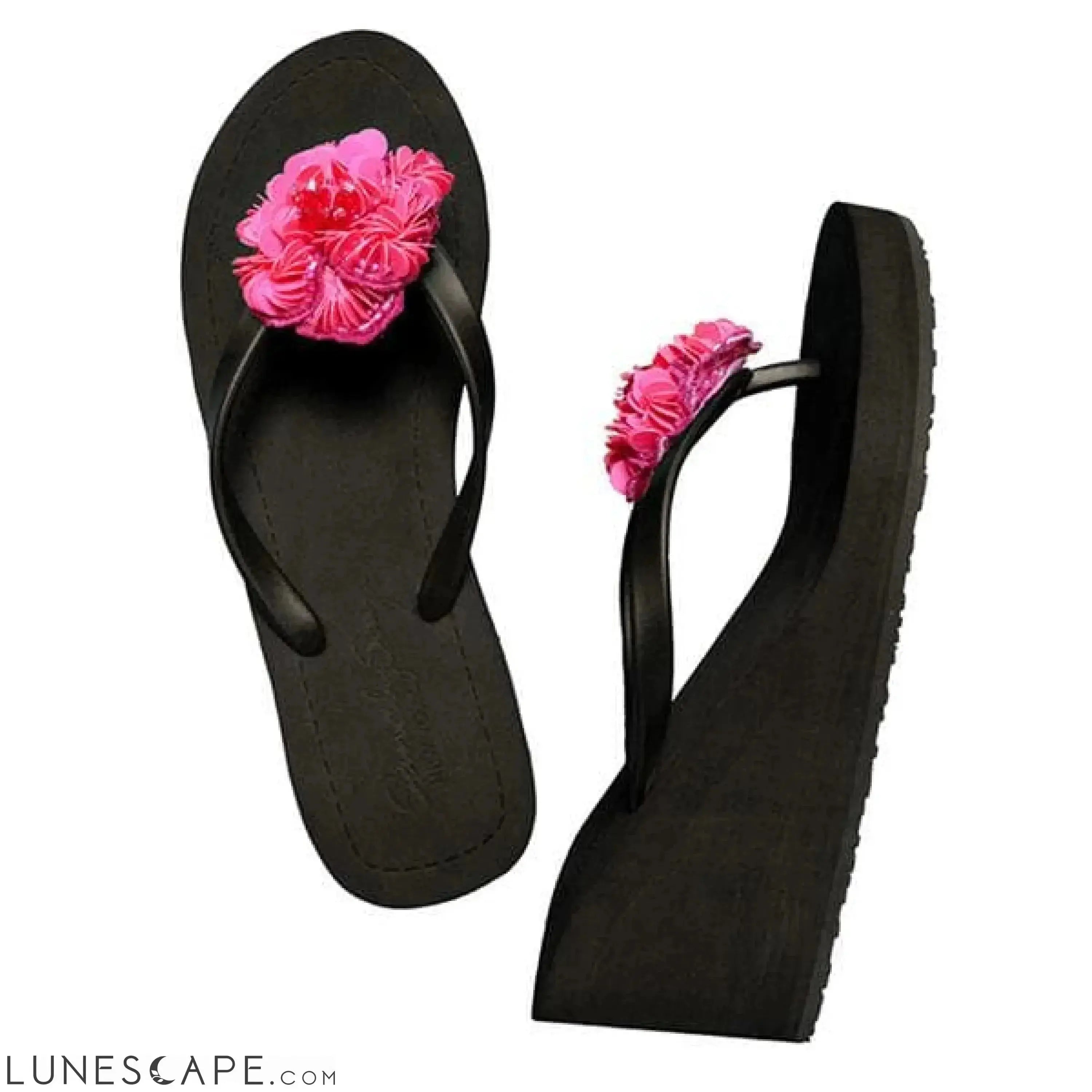 Noho (Pink Flower) - Women's High Wedge Flip Flops LUNESCAPE