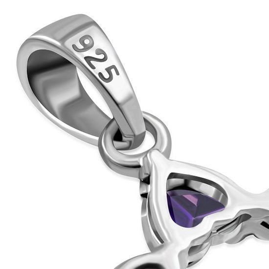 Heart Shape Purple CZ Star David Silver Pendant