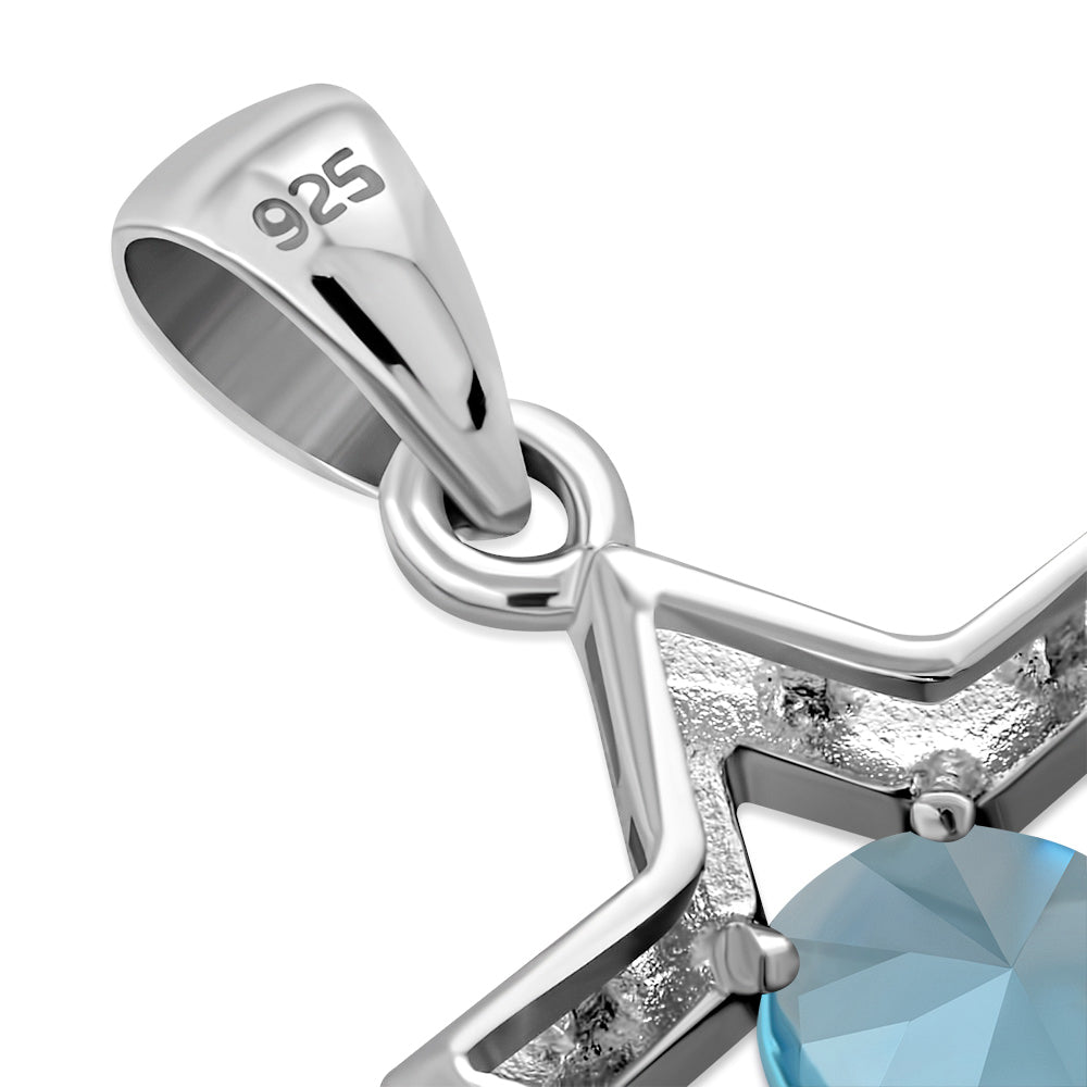 Blue Topaz CZ Star of David Silver Pendant