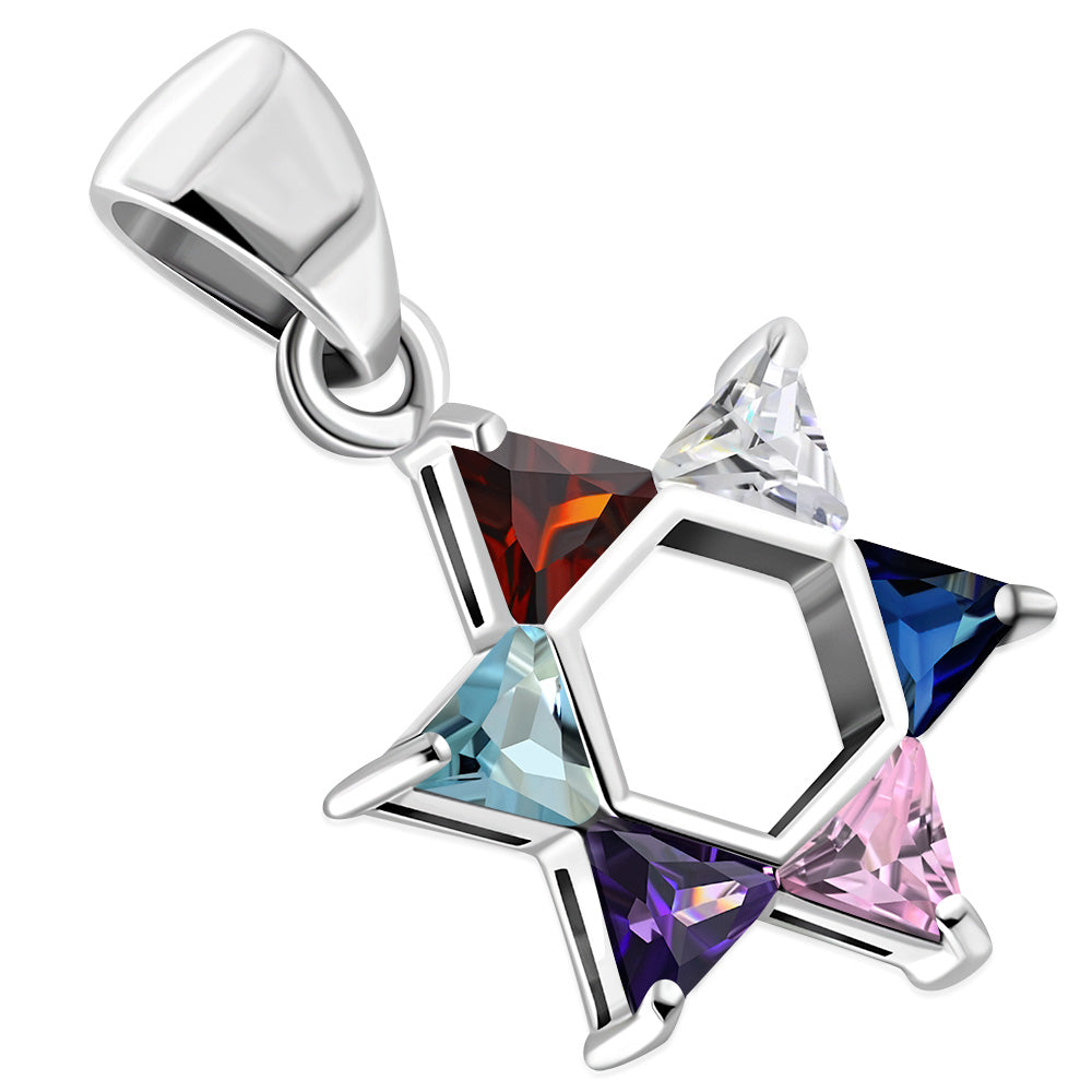 Tiny Star of David Silver Pendant Set W/ MIX Color CZ