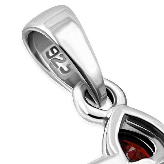 Garnet CZ Heart Shape Star David Silver Pendant
