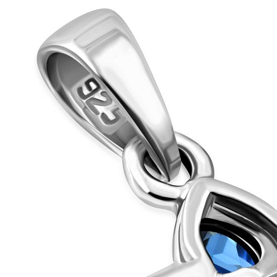 Heart Shape Blue CZ Star David Silver Pendant