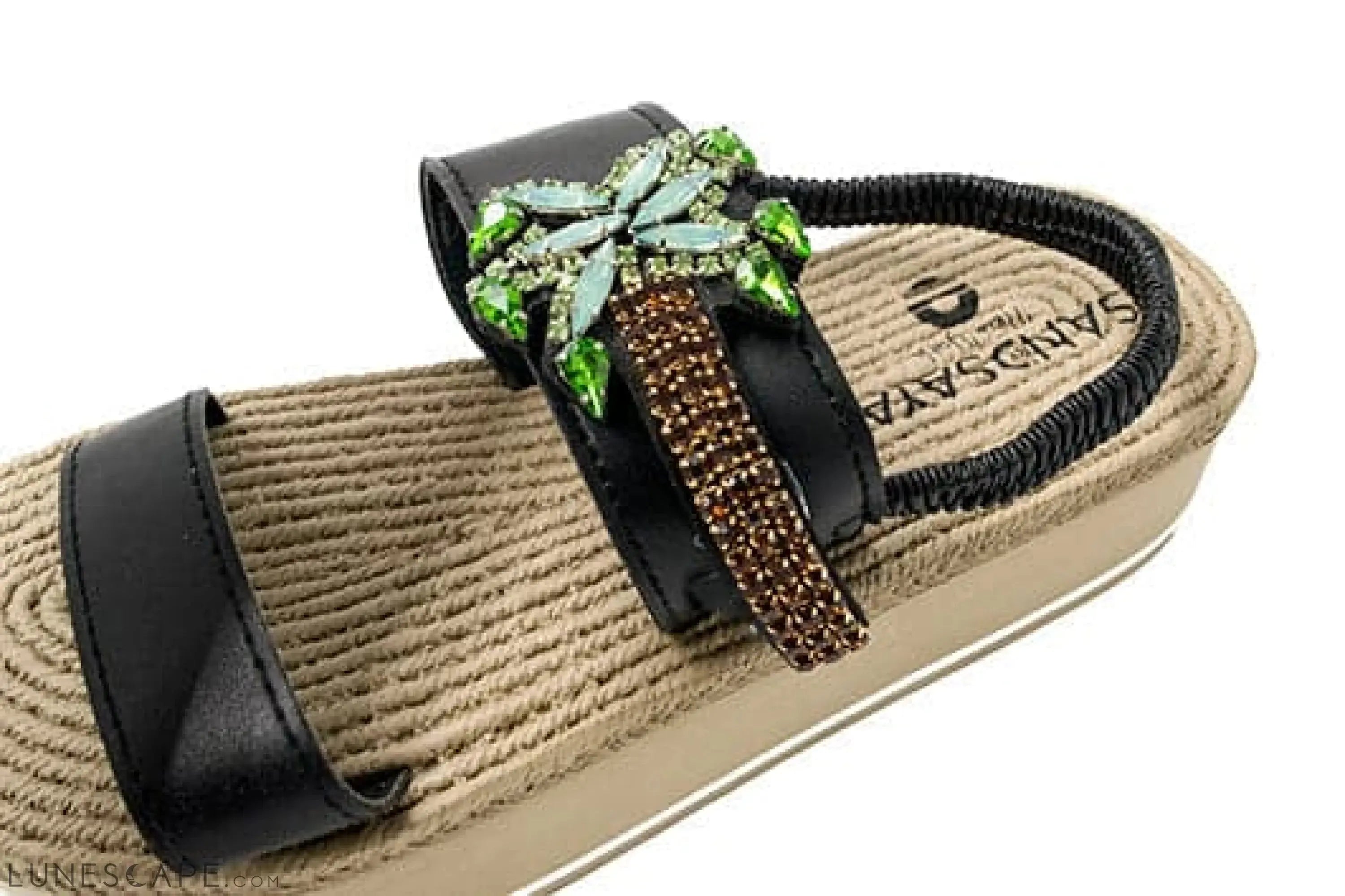 Palm Tree Ex- Rhinestone Crystal Embellished Espadrille Platform Heel Wedge for Women LUNESCAPE