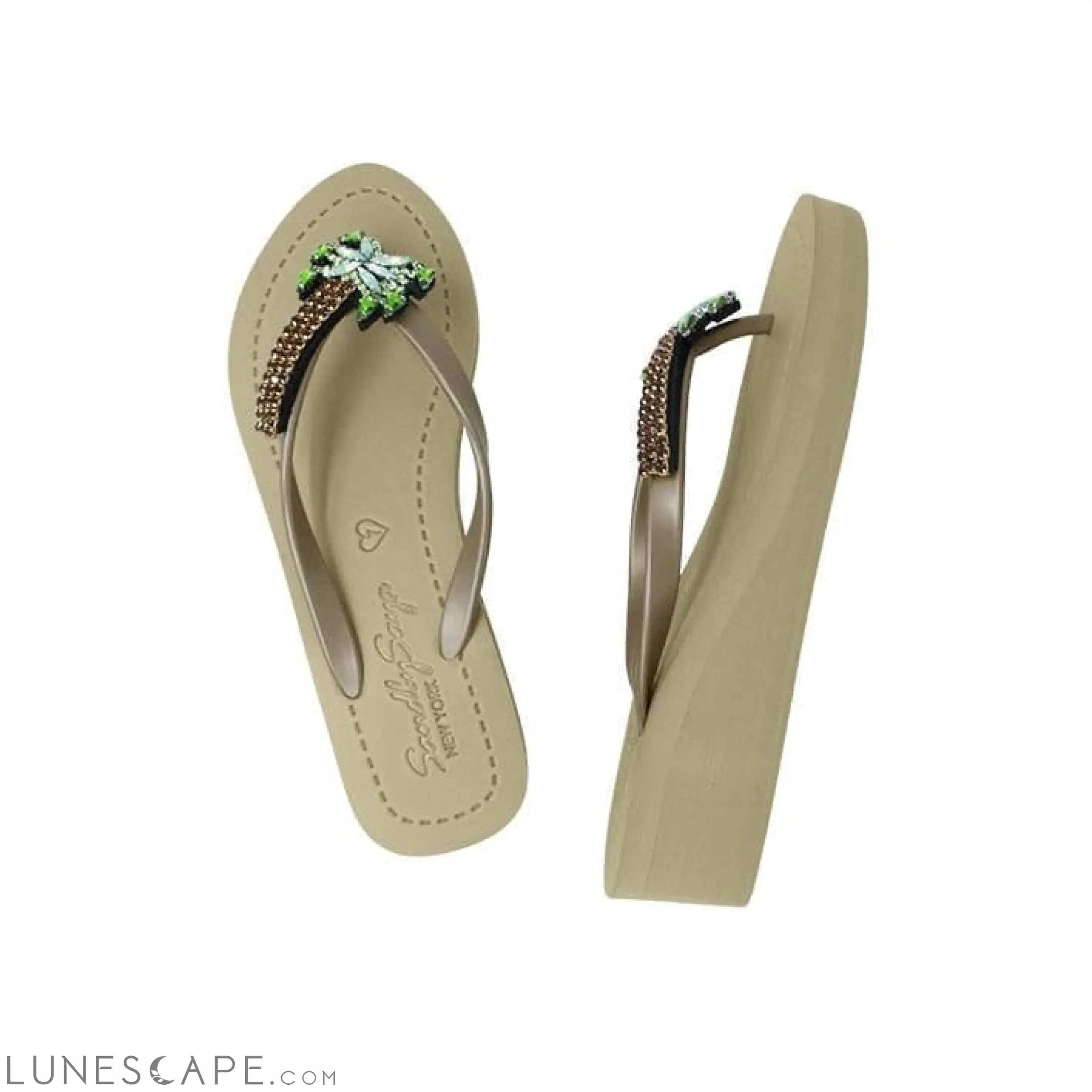 Palm Tree - Rhinestone Mid Wedge Flip Flops LUNESCAPE