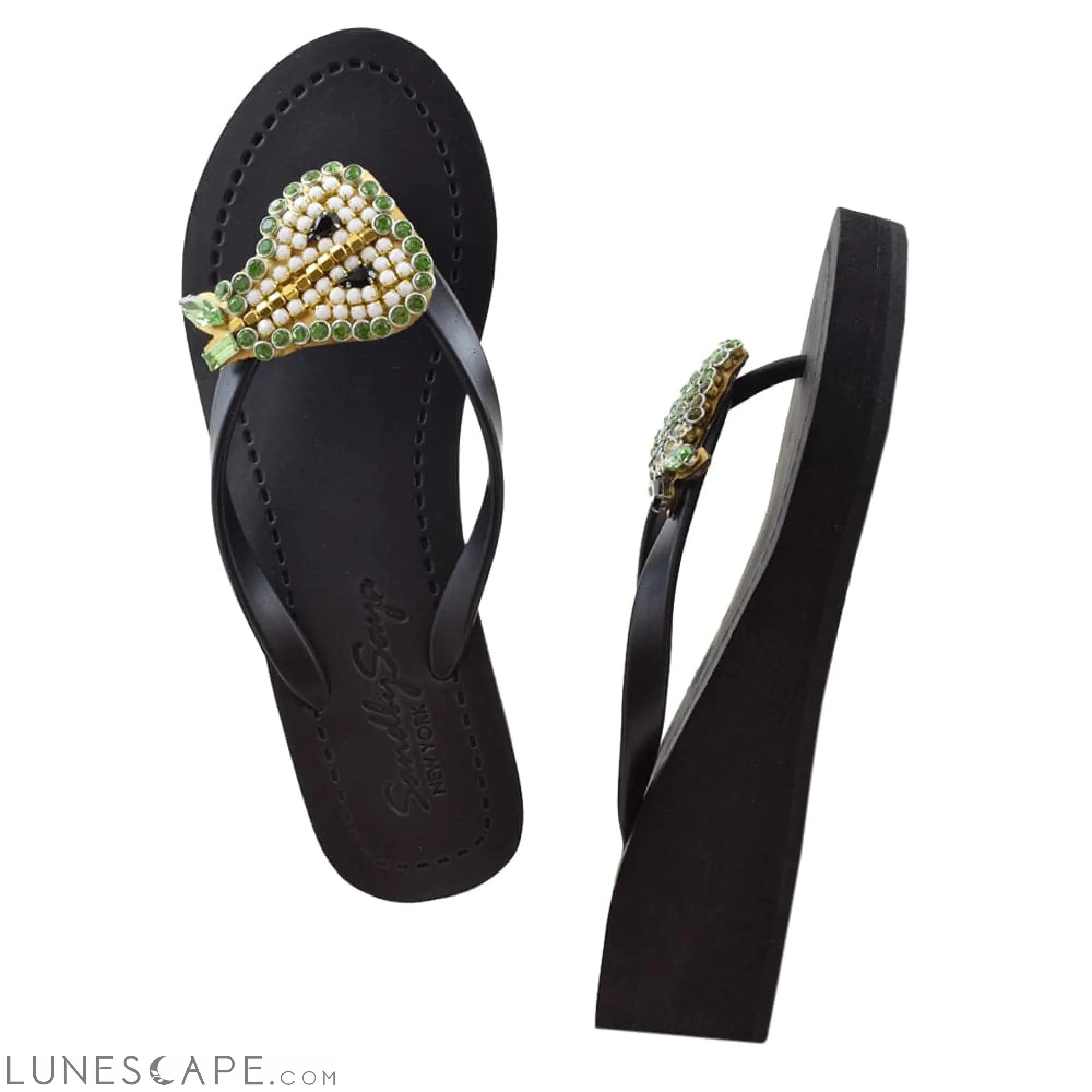Pear - Rhinestone Mid Wedge Flip Flops LUNESCAPE