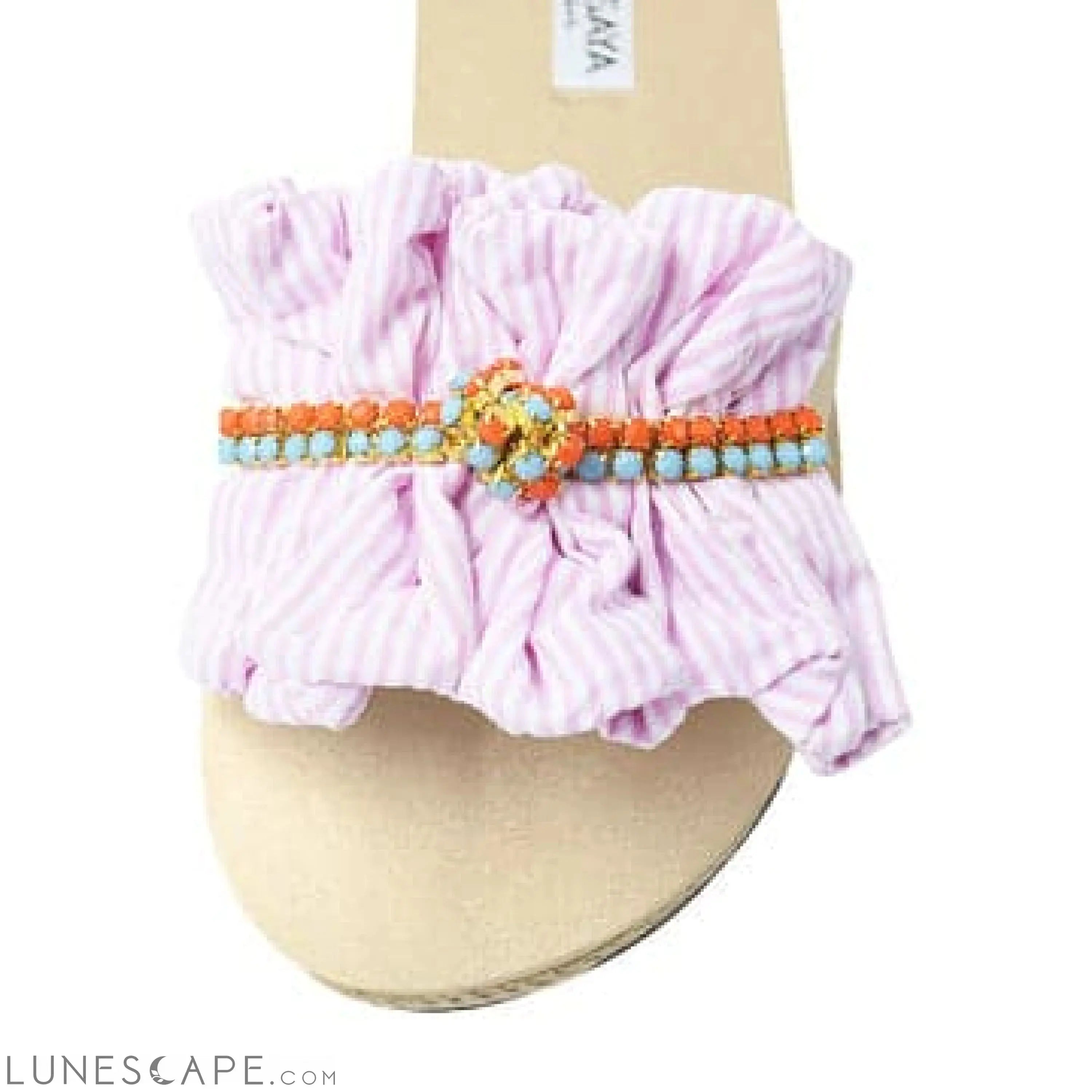 Pink Hudson - Stripe Ruffle With Rhinestone Waterproof Espadrille Flat Women LUNESCAPE