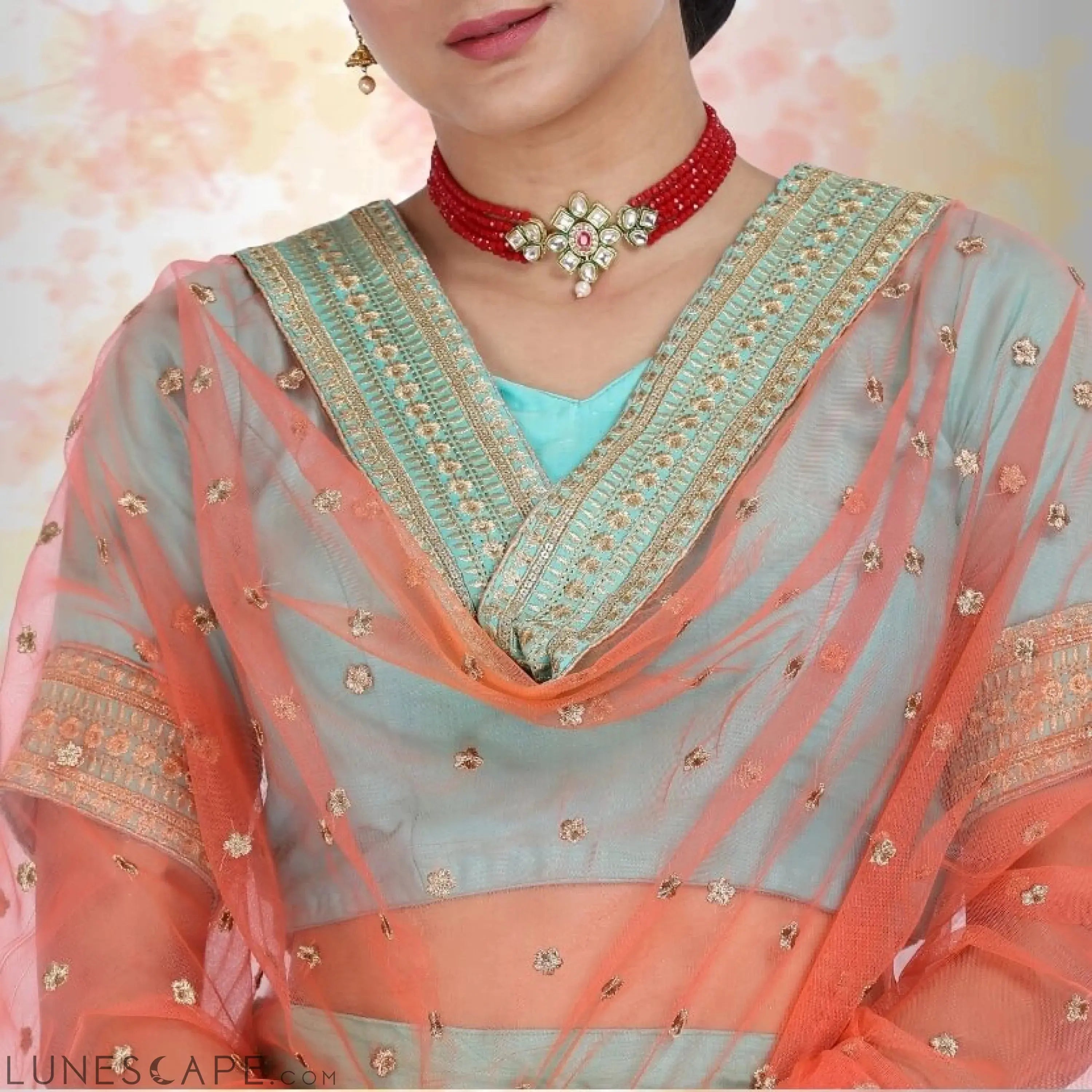 Raw Silk Lehenga Choli - Blue LUNESCAPE