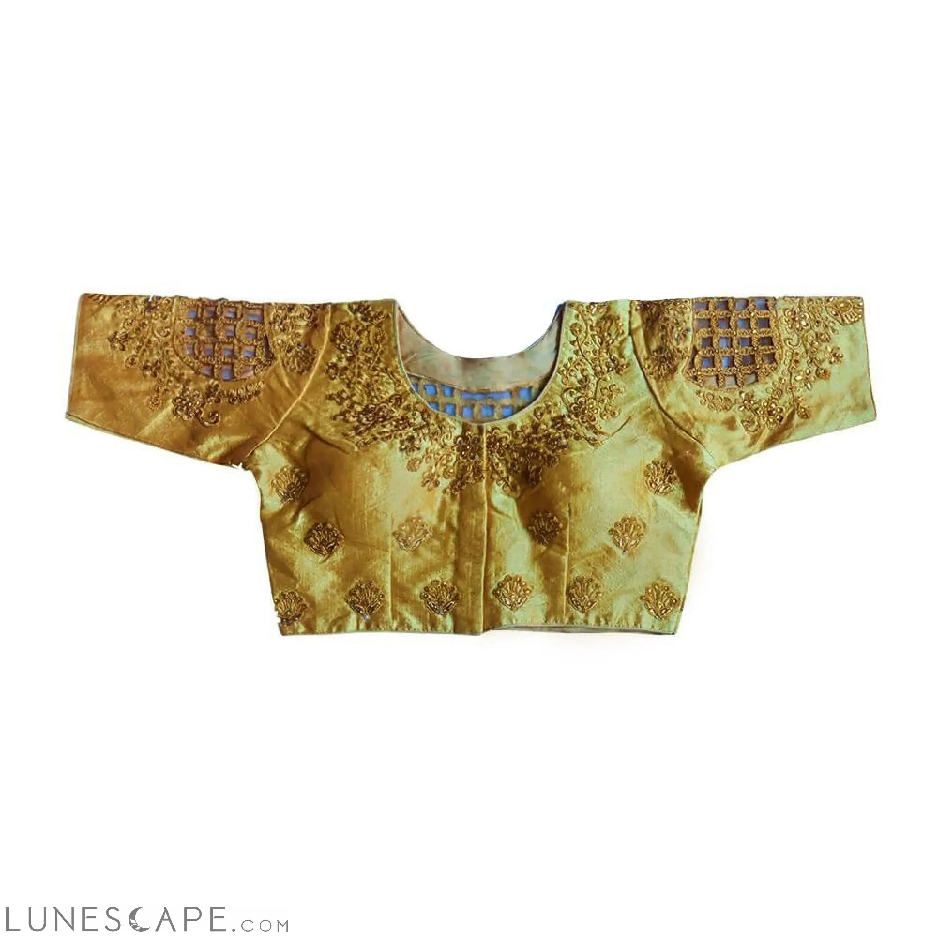 Readymade Saree Blouse With Elbow Length Sleeves  - Gold LUNESCAPE