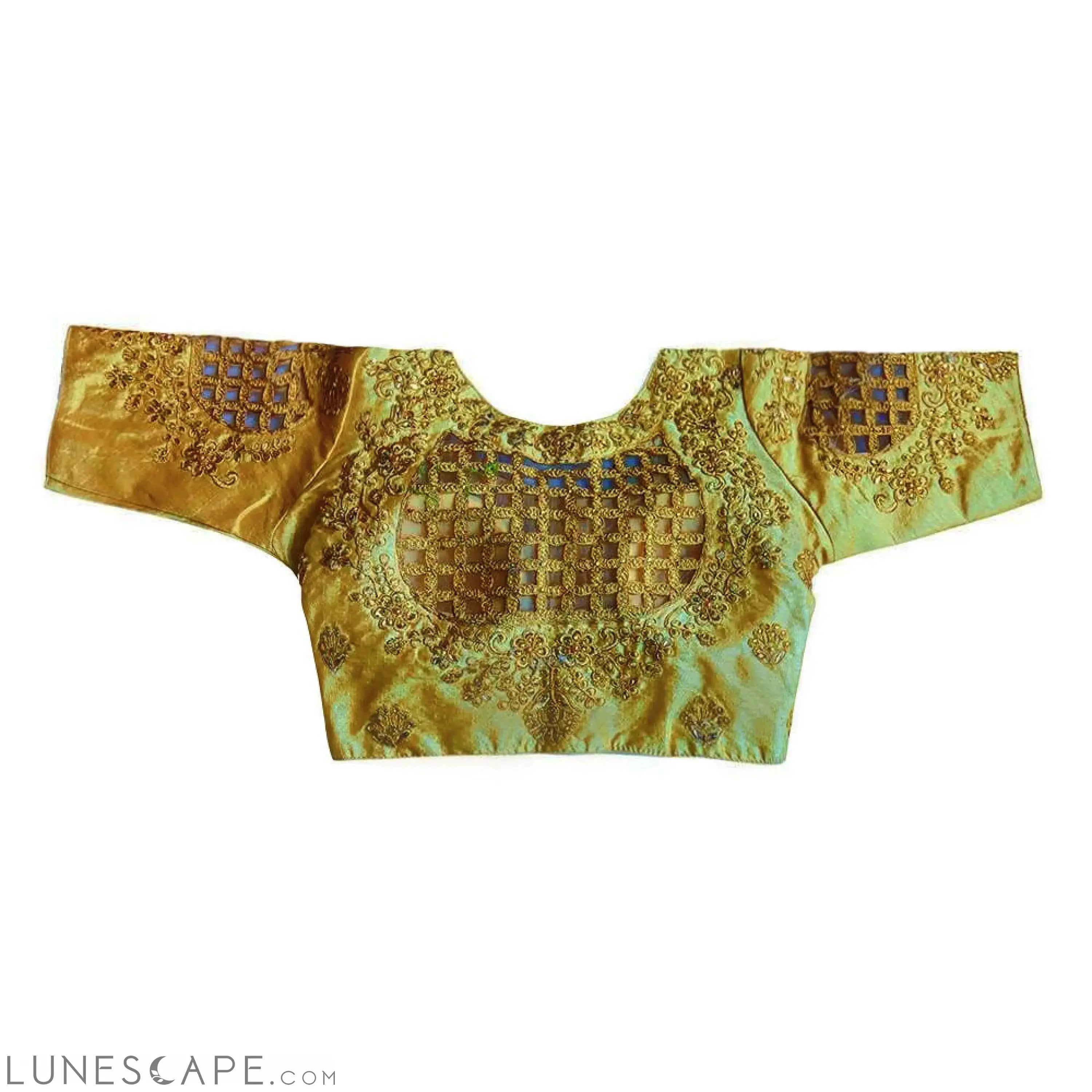 Readymade Saree Blouse With Elbow Length Sleeves  - Gold LUNESCAPE