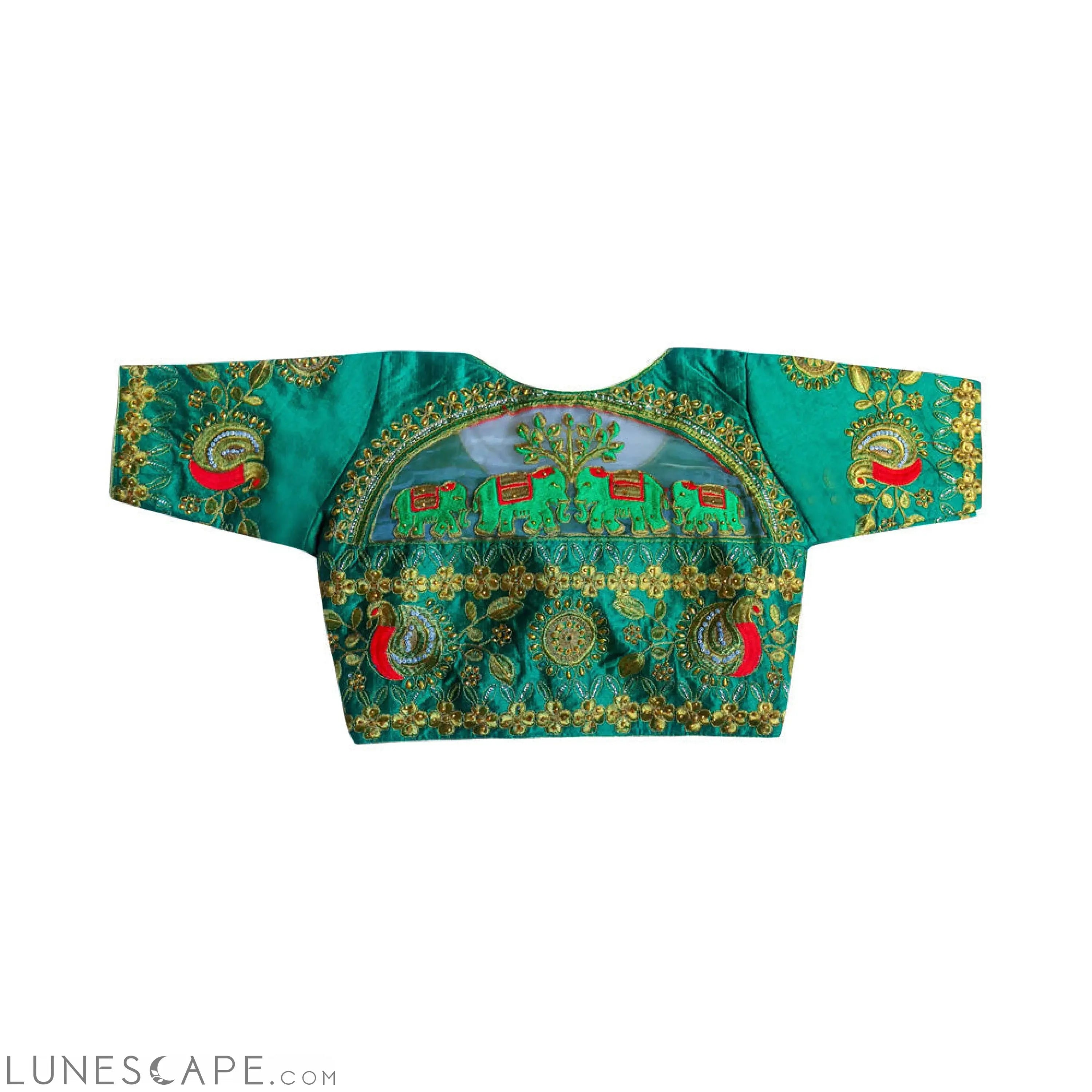 Readymade Saree Blouse With Embroidery  - Green LUNESCAPE
